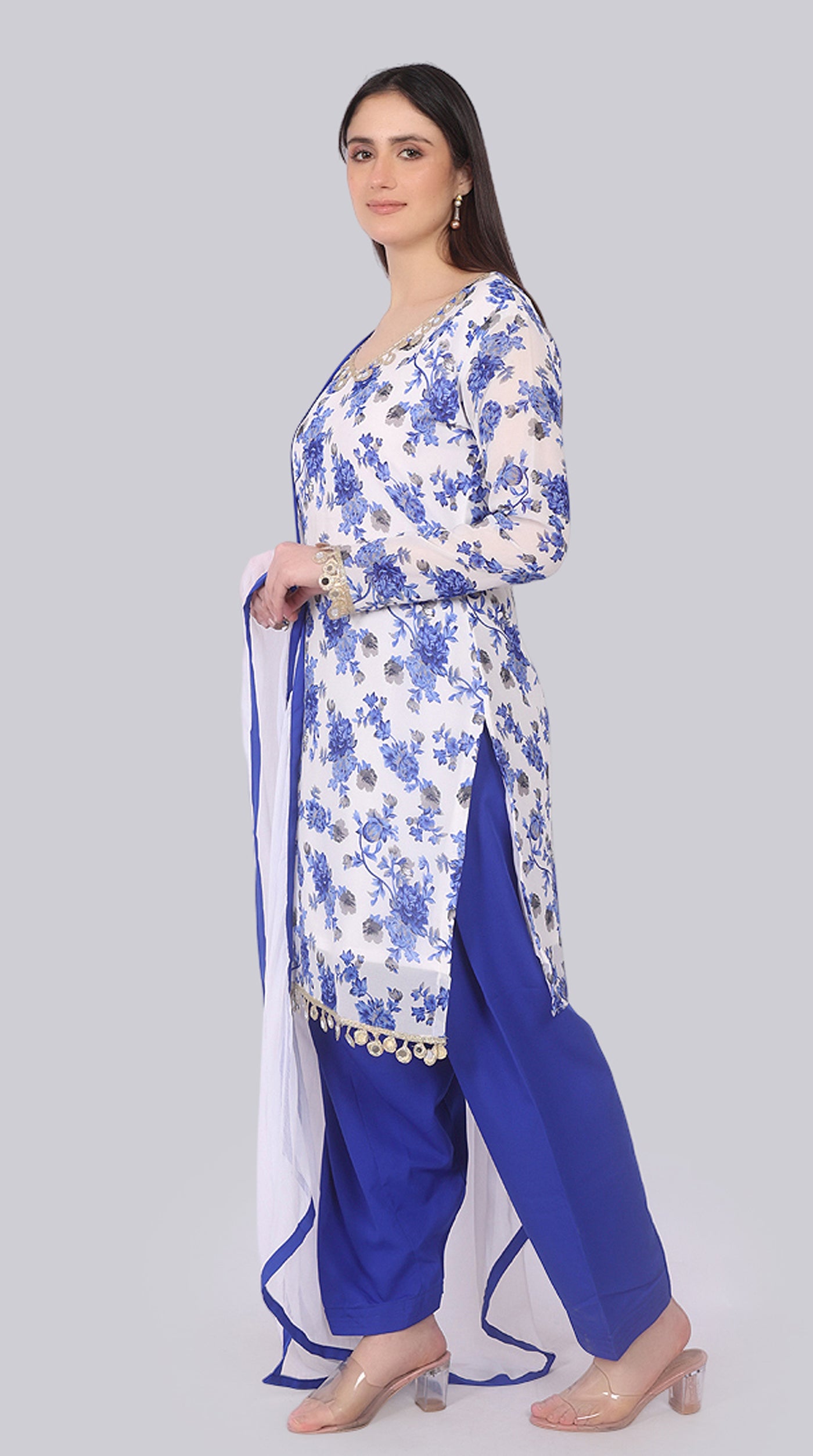 White Georgette Shift Suit Set