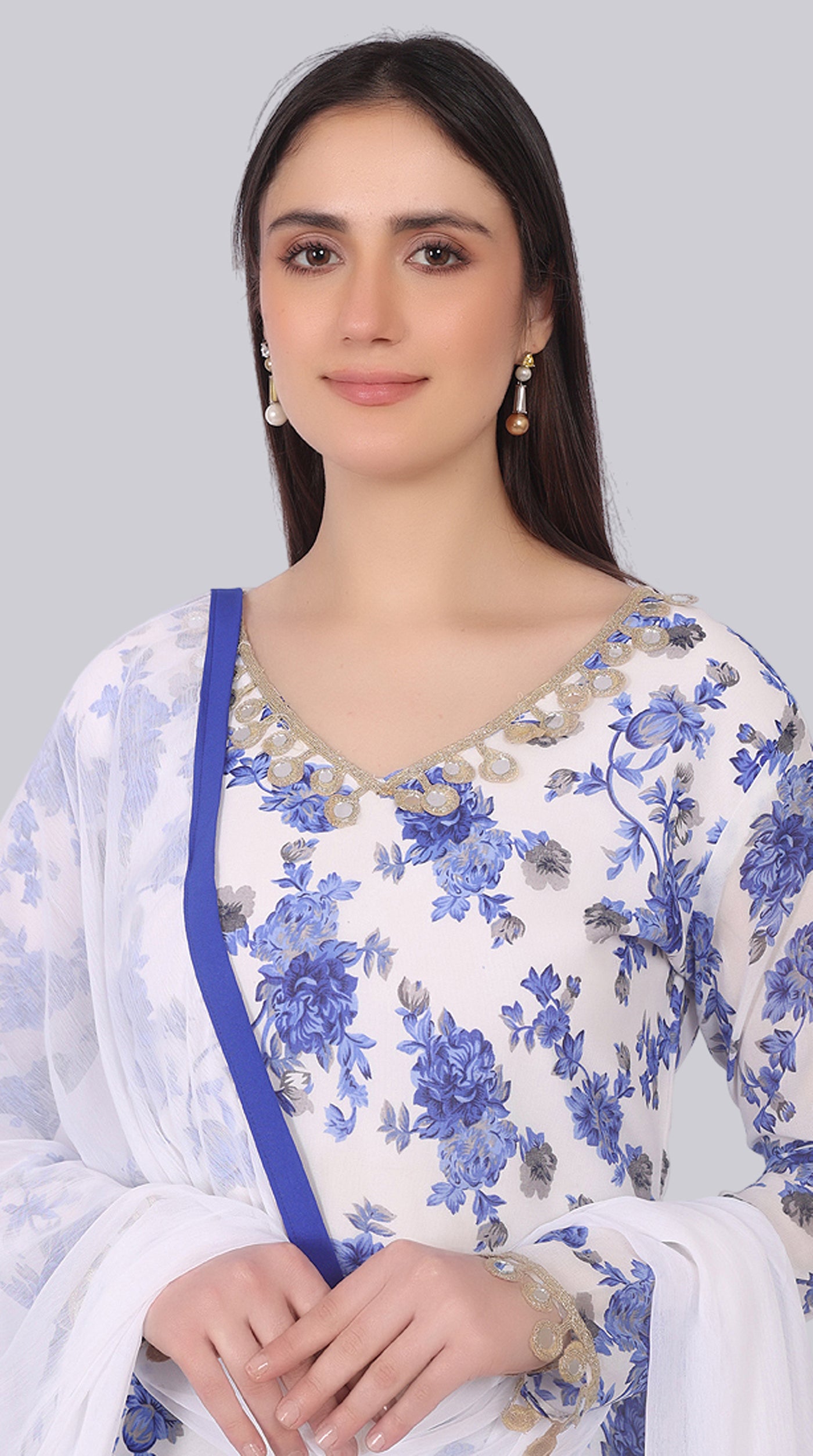 White Georgette Shift Suit Set