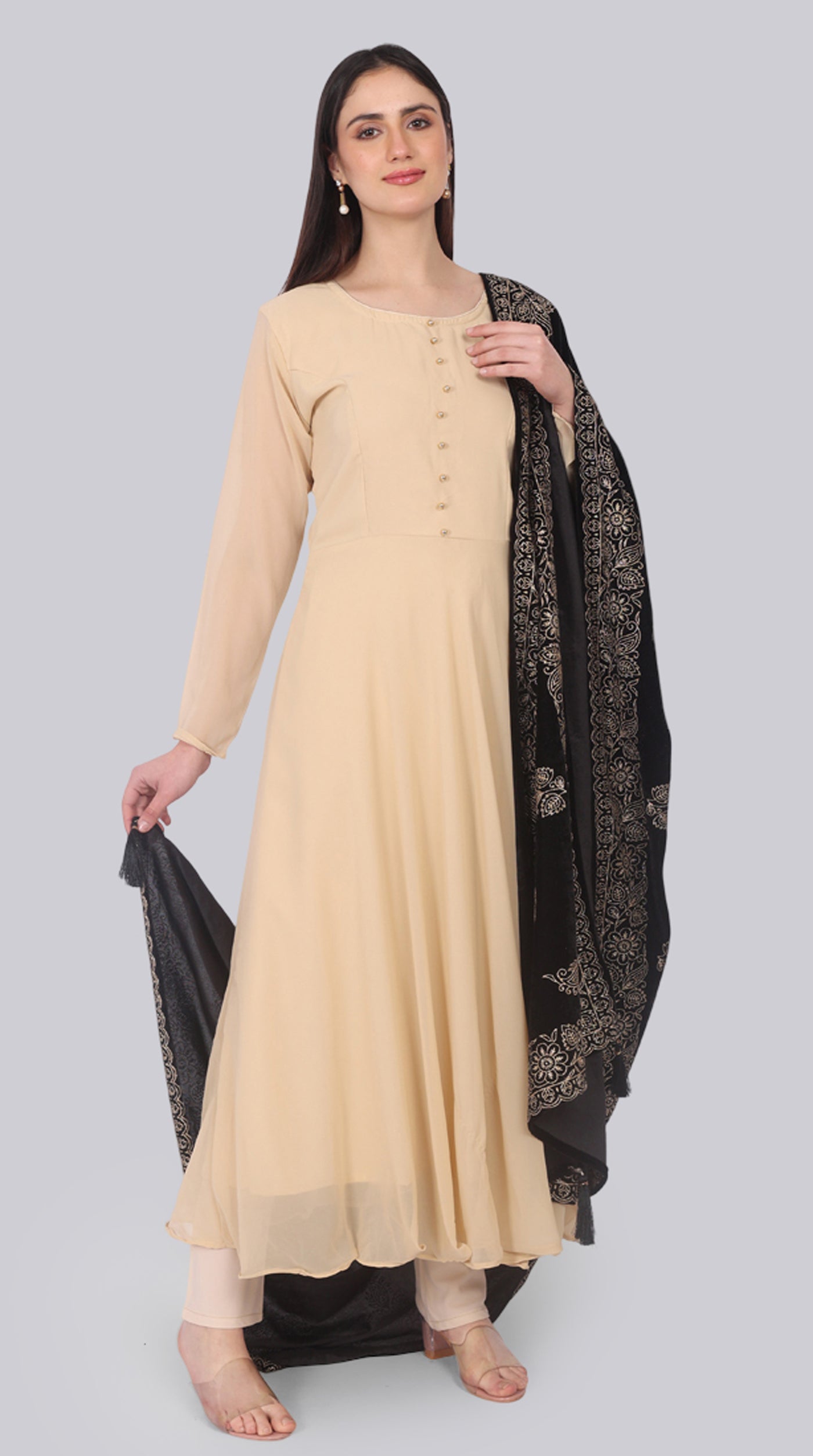 Georgette Beige Bias-Cut Suit Set