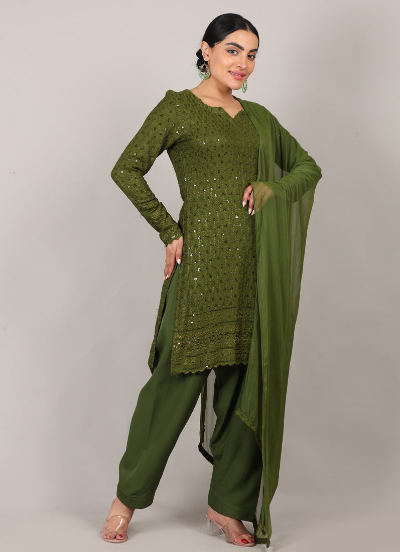 Green Chikankari Rayon Suit Set
