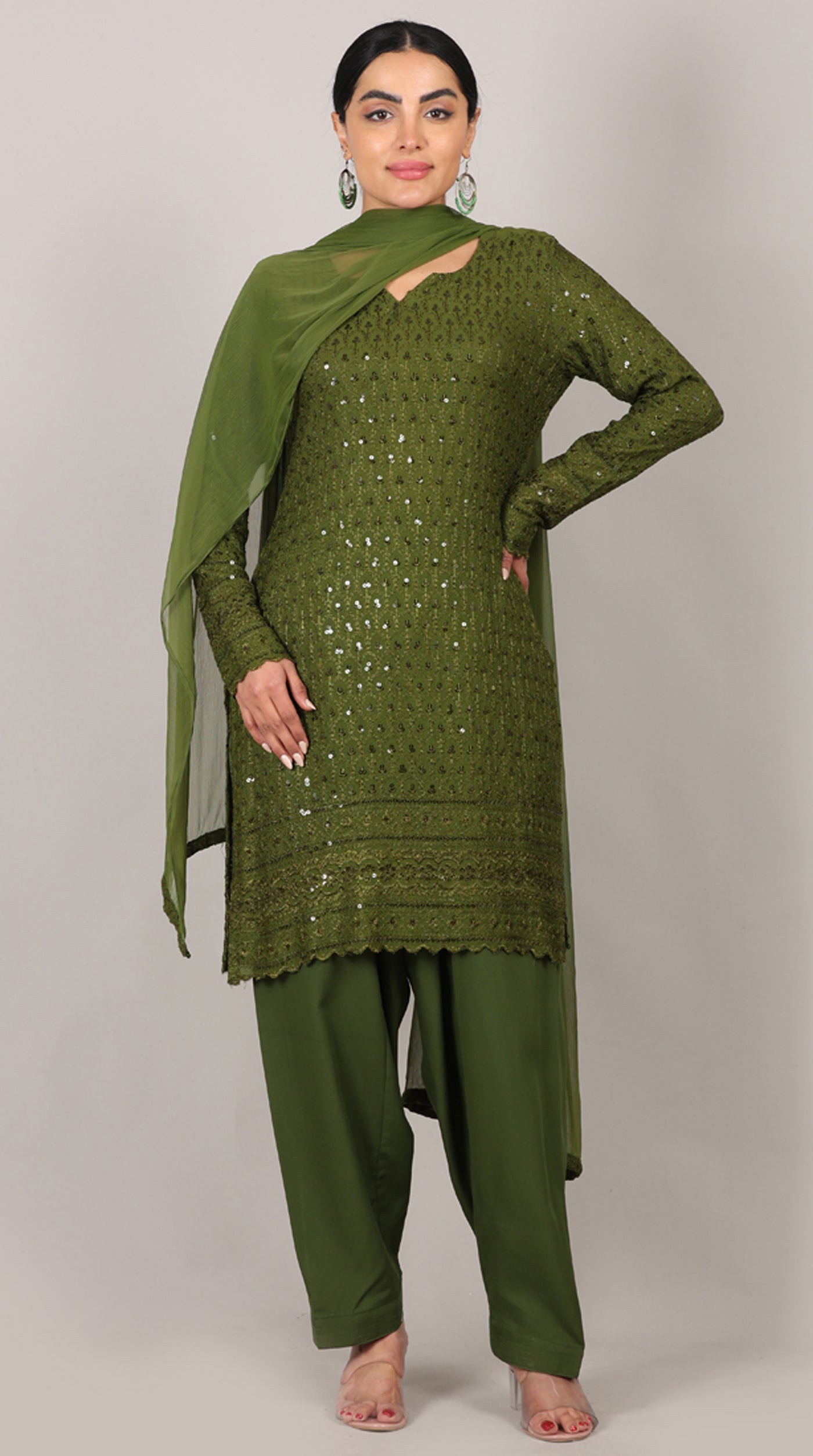 Green Chikankari Rayon Suit Set