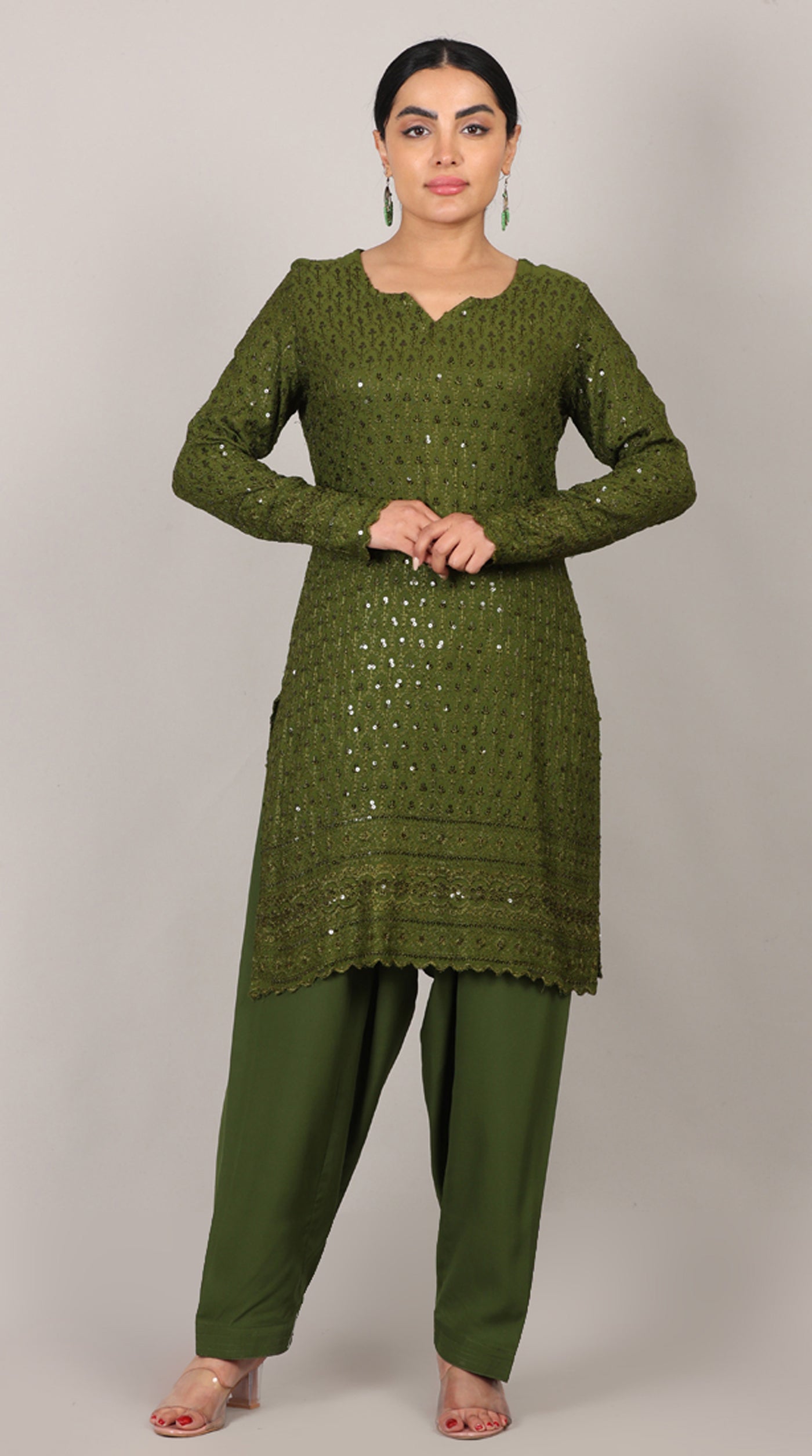 Green Chikankari Rayon Suit Set