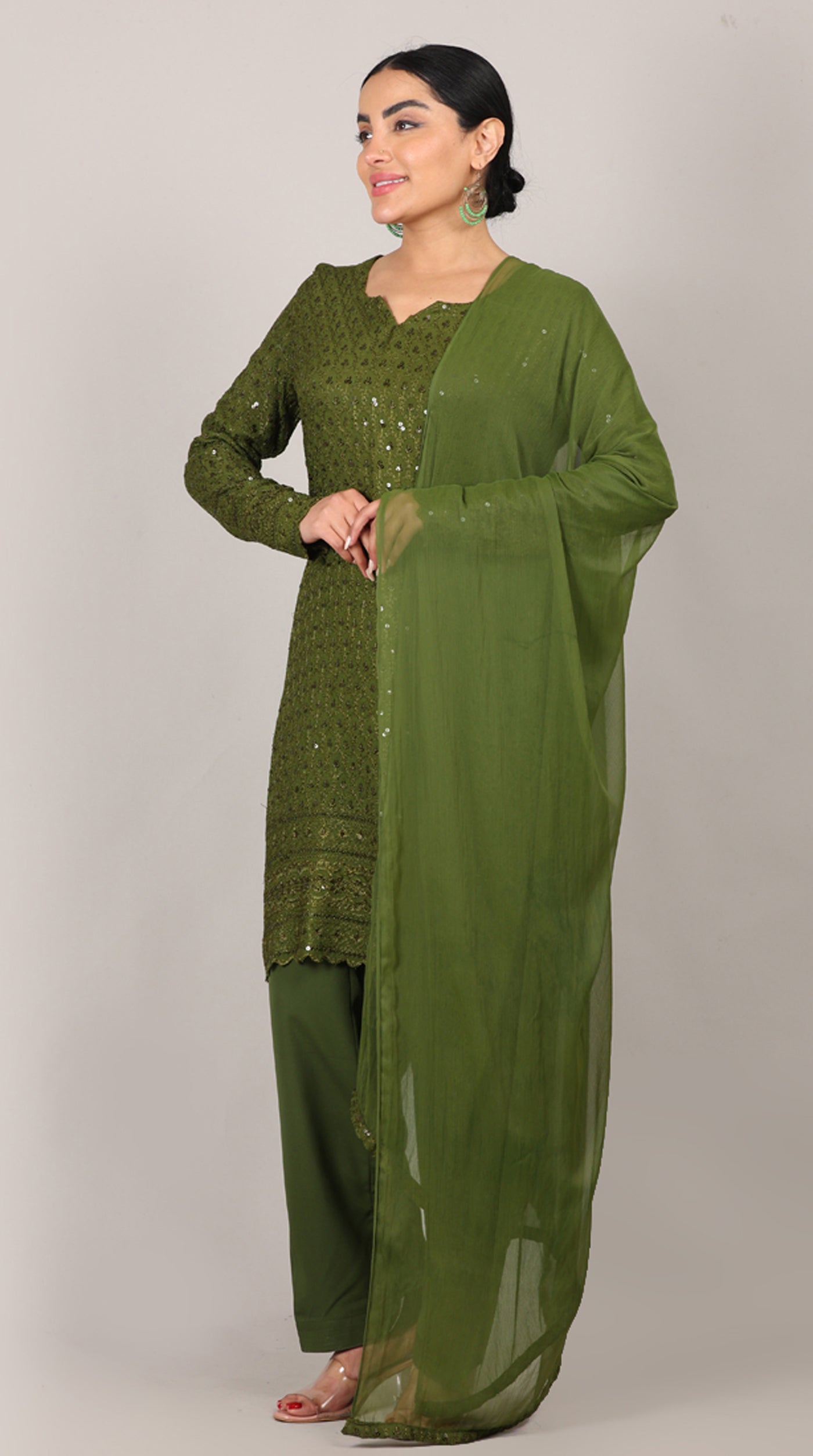 Green Chikankari Rayon Suit Set