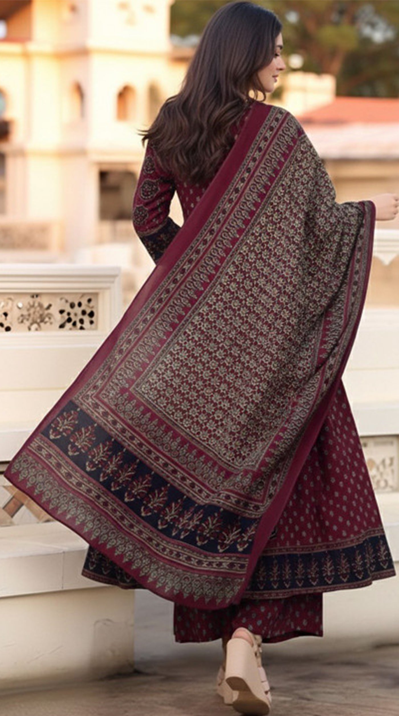 Maroon Naira Cut Cotton Suit Set