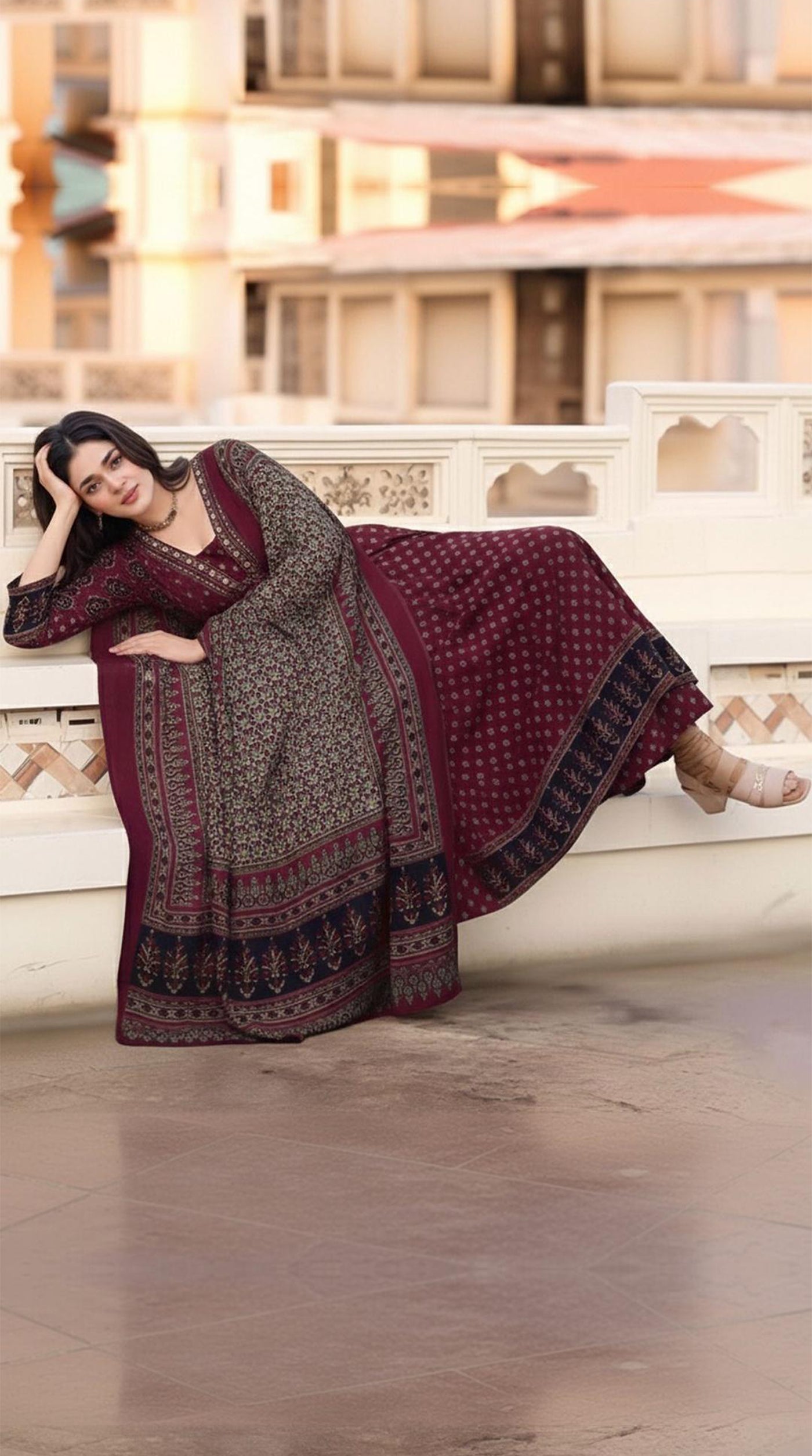 Maroon Naira Cut Cotton Suit Set