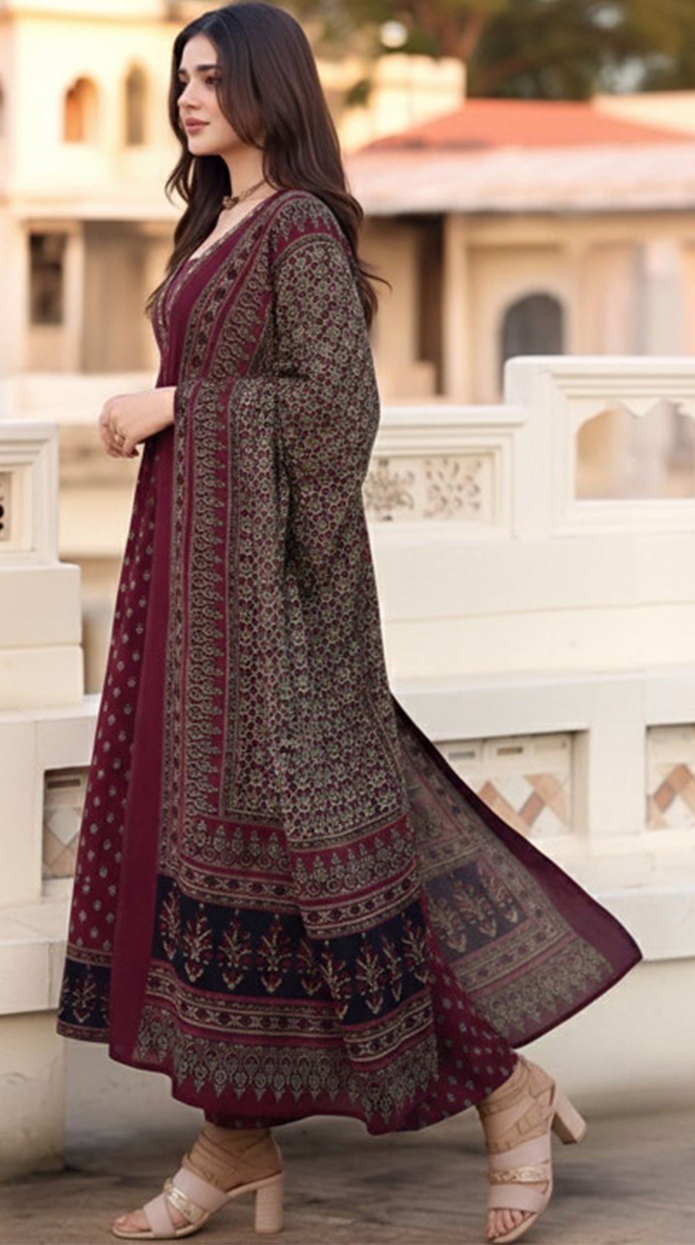 Maroon Naira Cut Cotton Suit Set