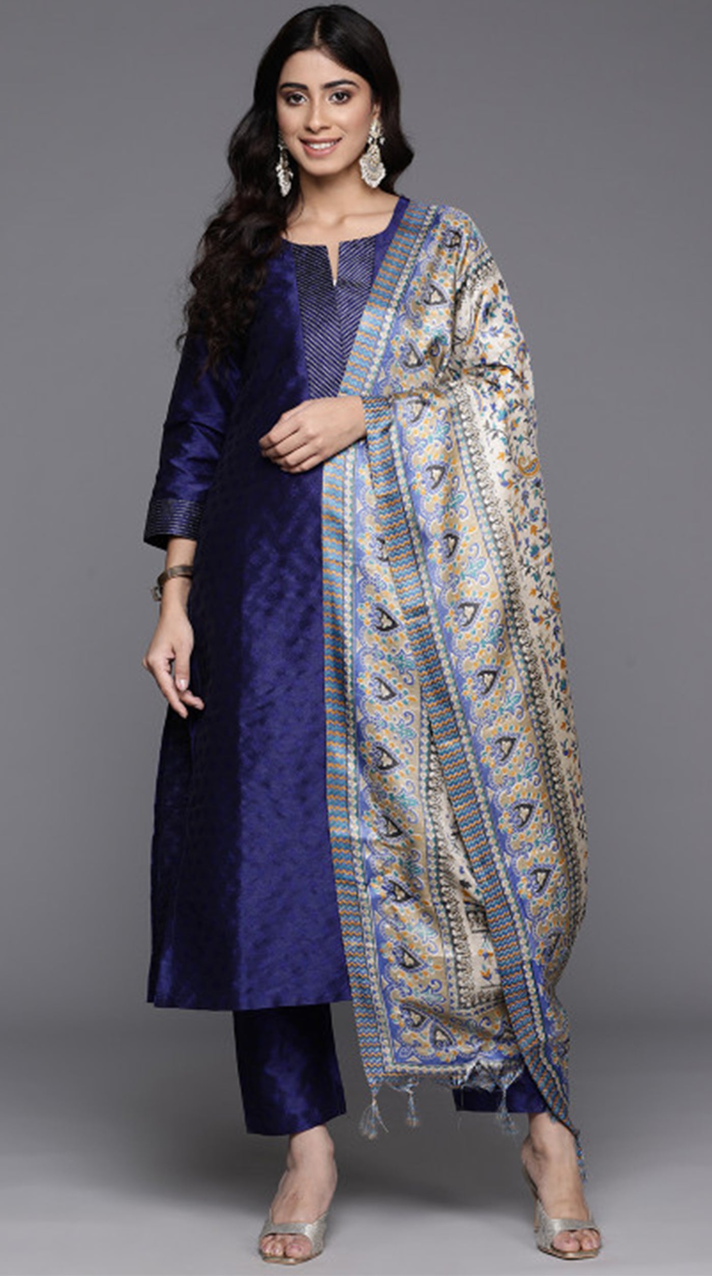 Blue Silk Straight Cut Suit Set