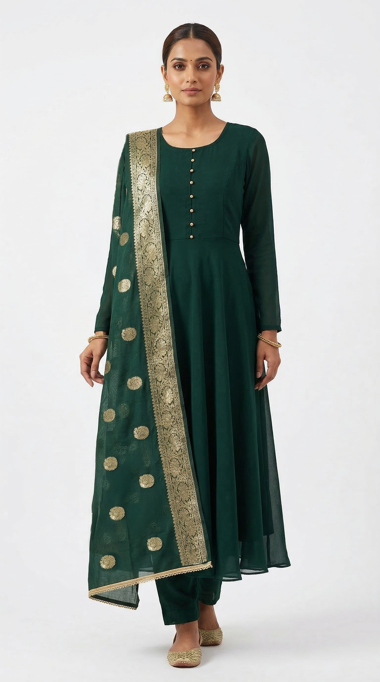 Dark Green Georgette Bias Cut Suit Set
