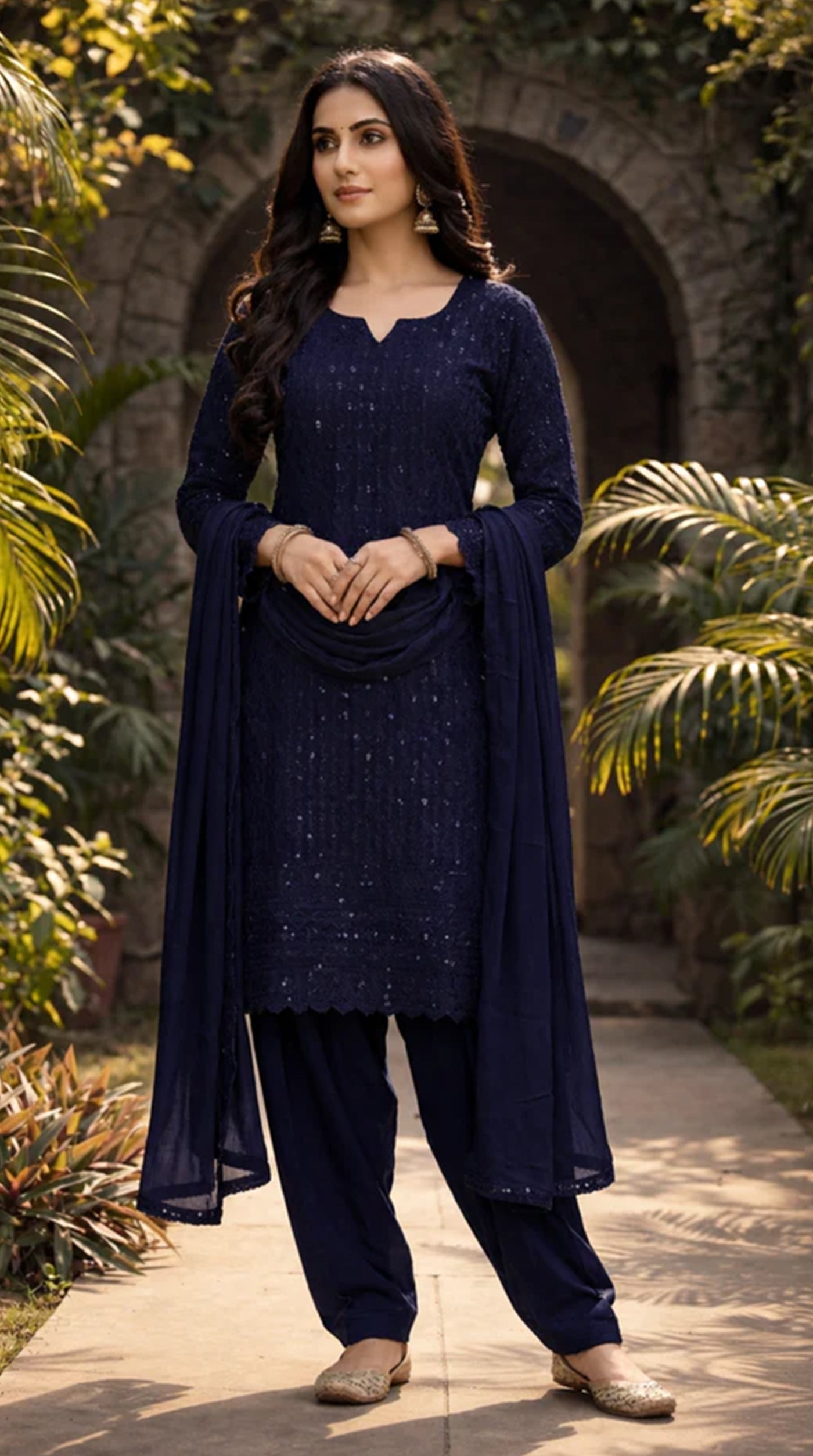 Navy Blue Chikankari Rayon Suit Set