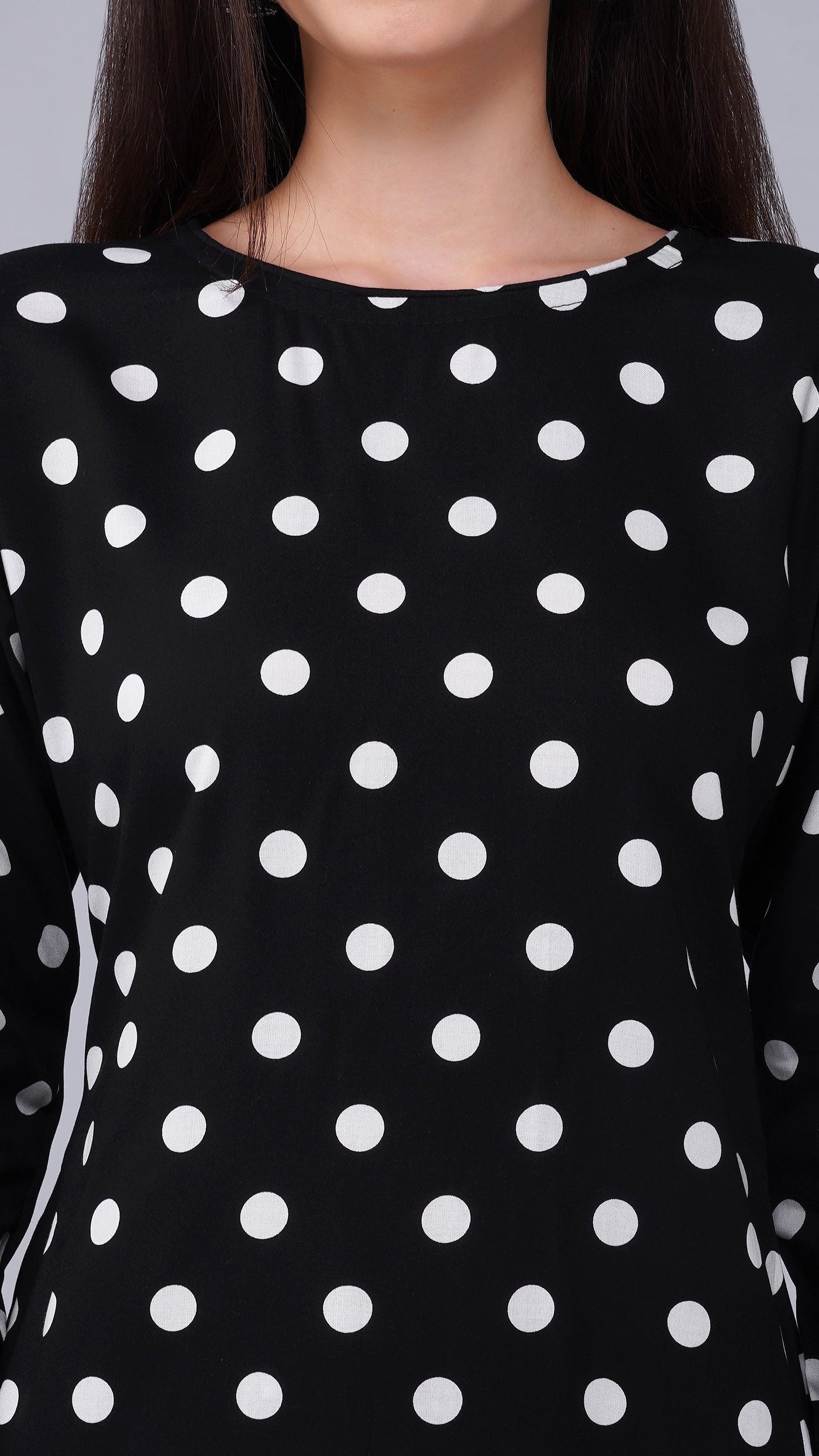 Black polka dot salwar kameez with sheer black dupatta – Diya Online