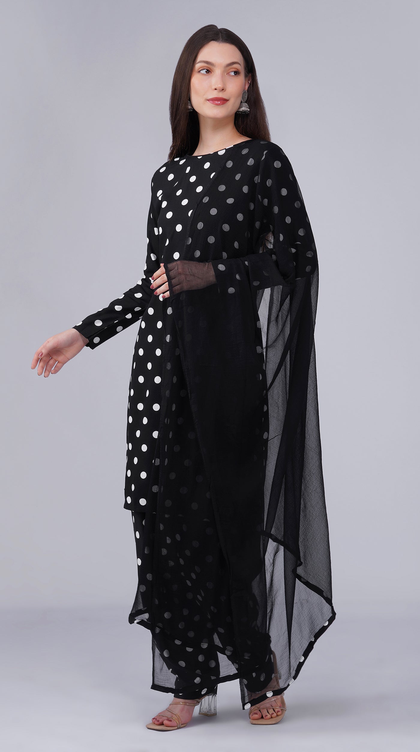 Black Rayon Straight Cut Salwar Suit Set with Chiffon Dupatta