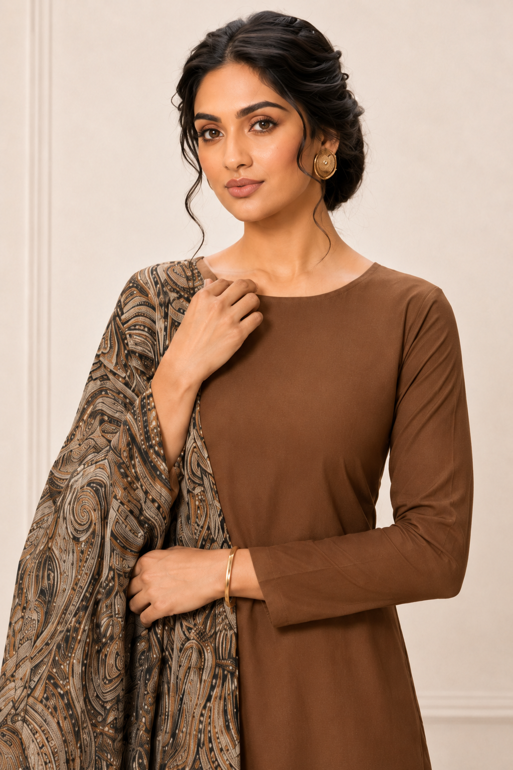 Mouse Brown Rayon Straight Cut Suit Set