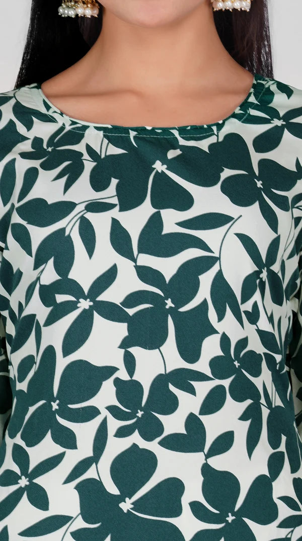 White-Botanical-Print-Straight-Suit-Set