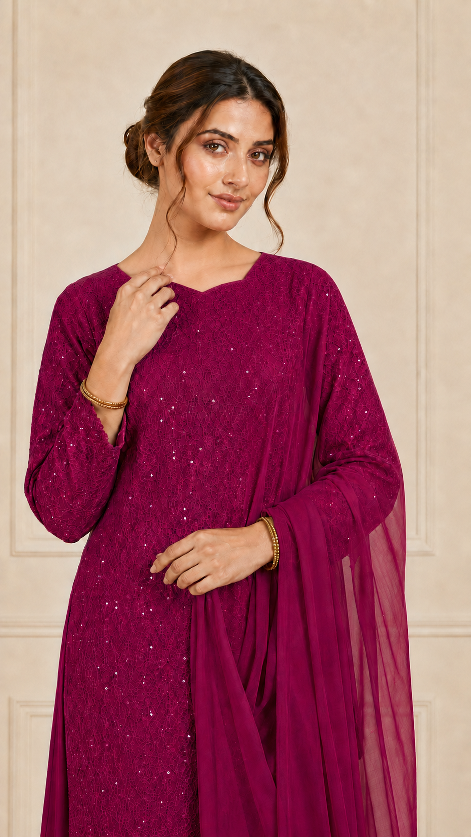 Wine Chikankari Rayon Suit Set