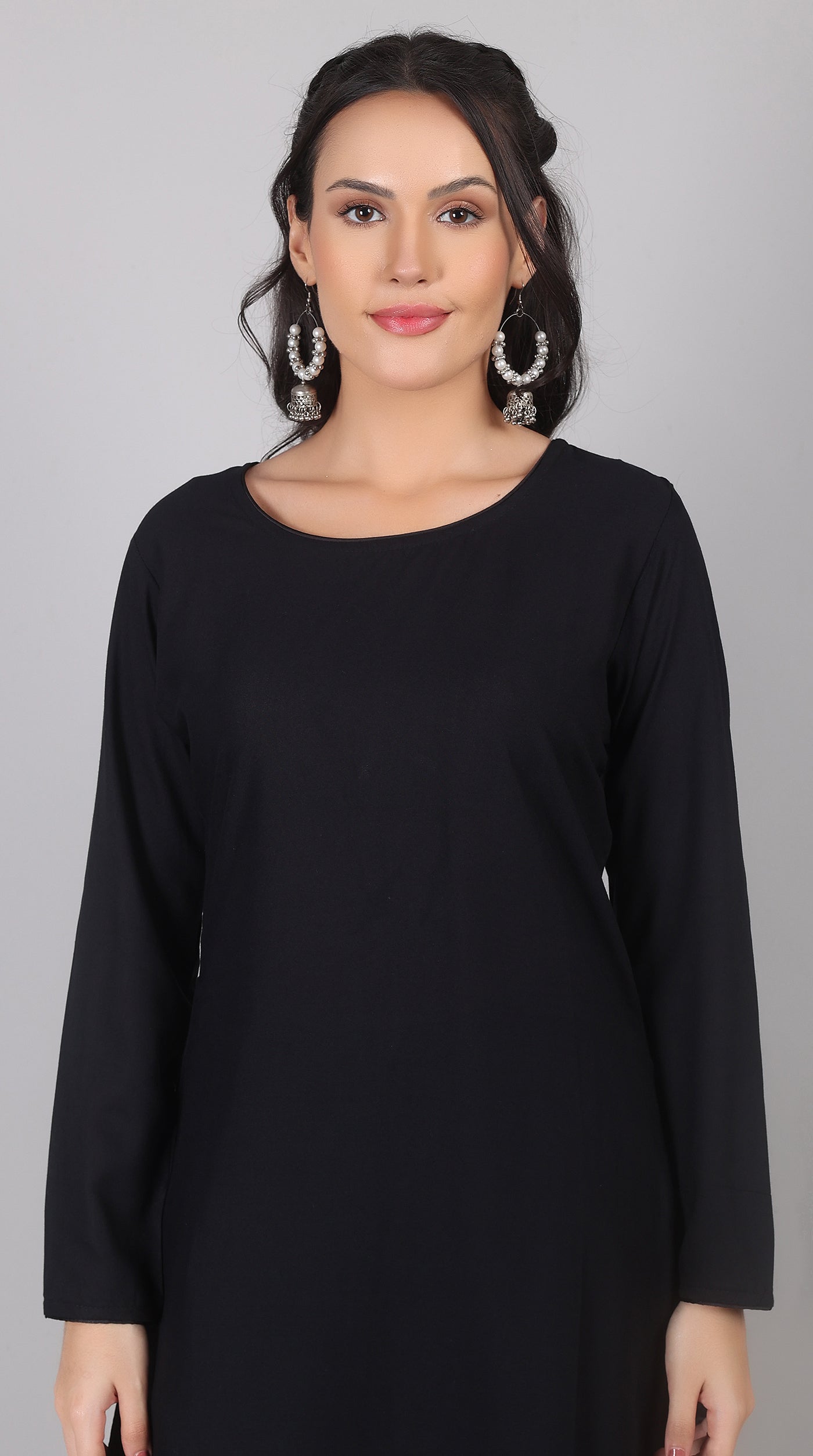 Plain Black Rayon Suit Set with Chiffon Dupatta