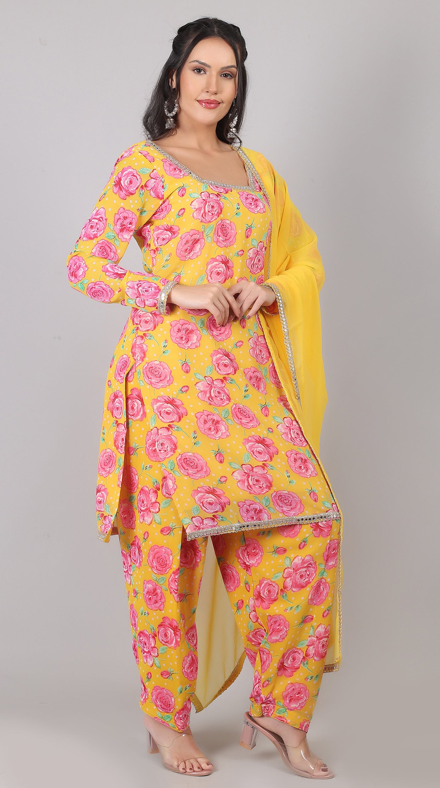 Yellow Georgette Suit Set with Dupatta