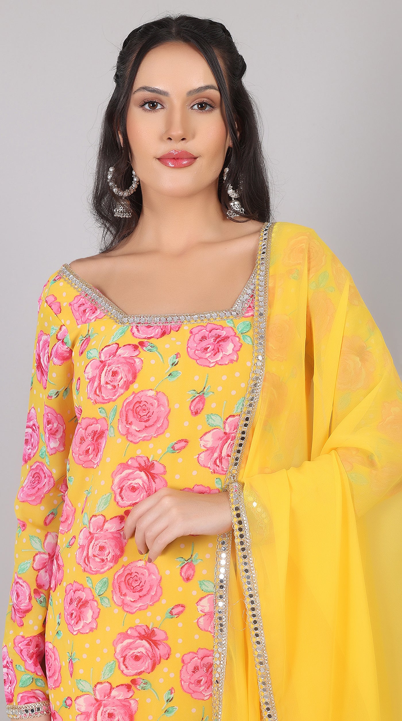 Yellow Georgette Suit Set with Dupatta