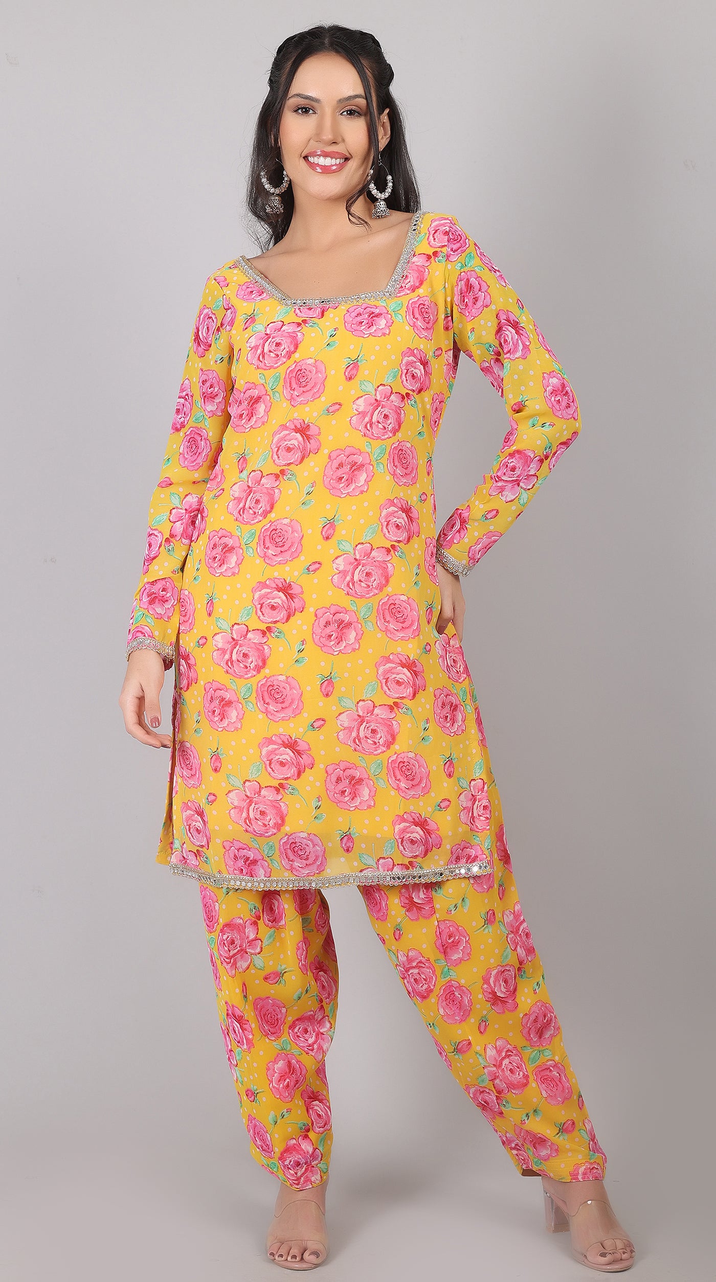 Yellow Georgette Suit Set with Dupatta