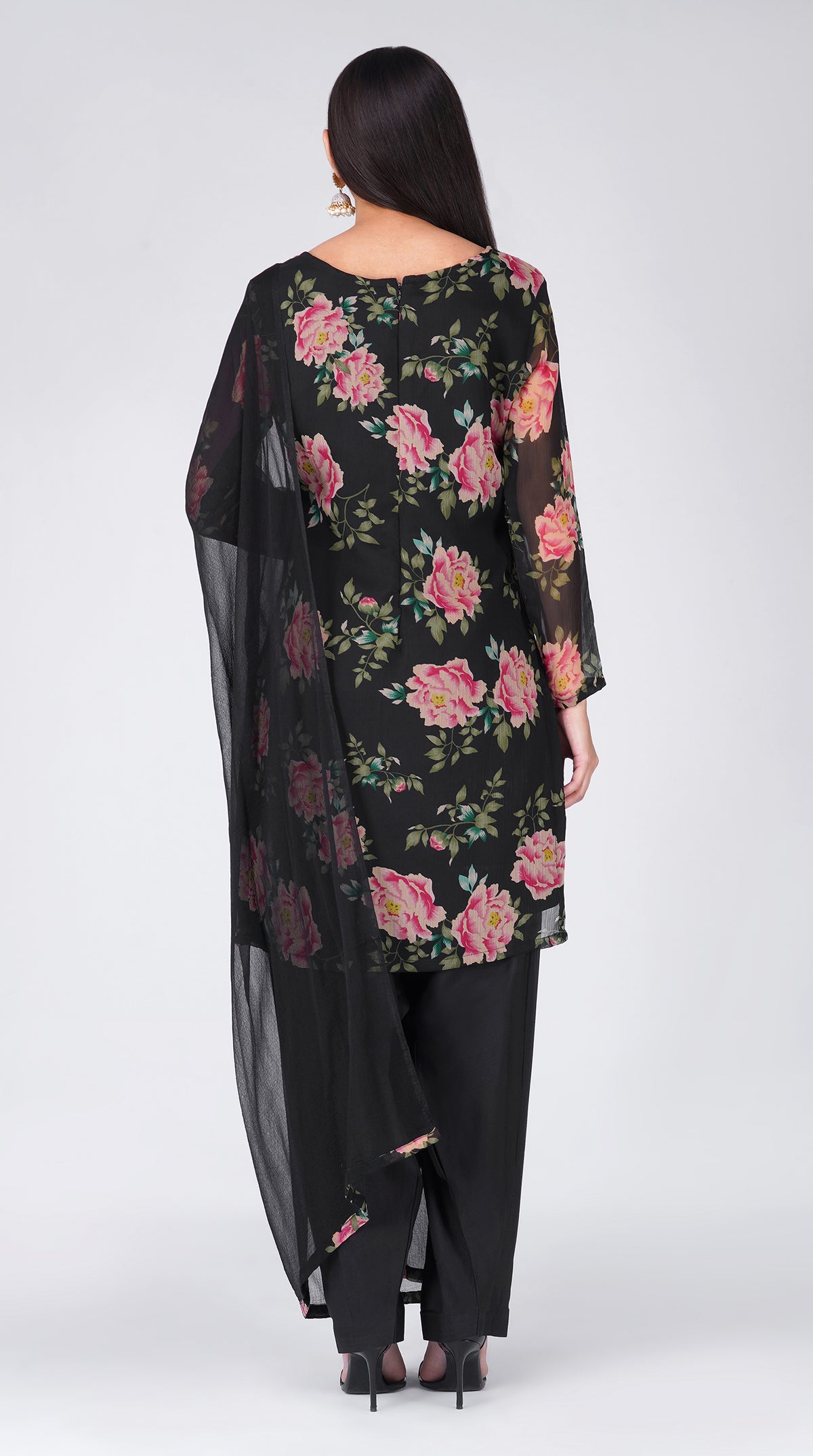 Midnight Floral Georgette Suit Set with Chiffon Dupatta