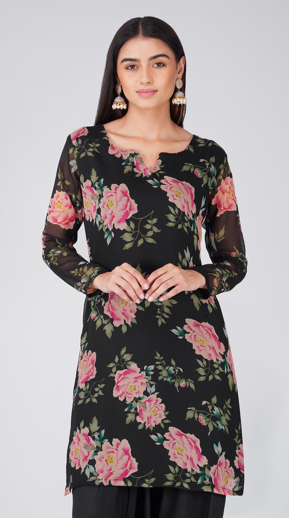 Midnight Floral Georgette Suit Set with Chiffon Dupatta