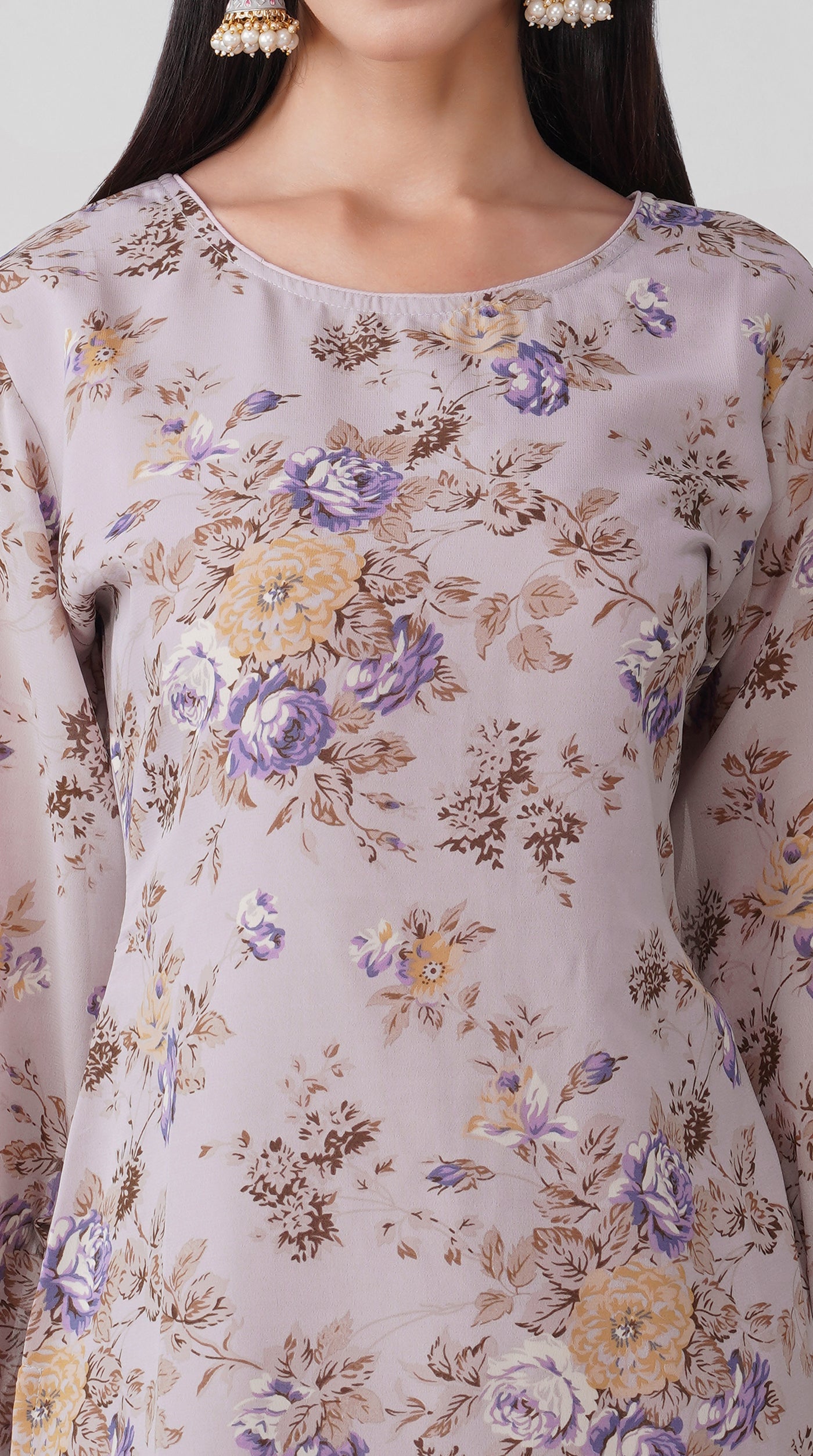 Lilac Meadow Floral Printed Georgette Suit Set with Chiffon Dupatta