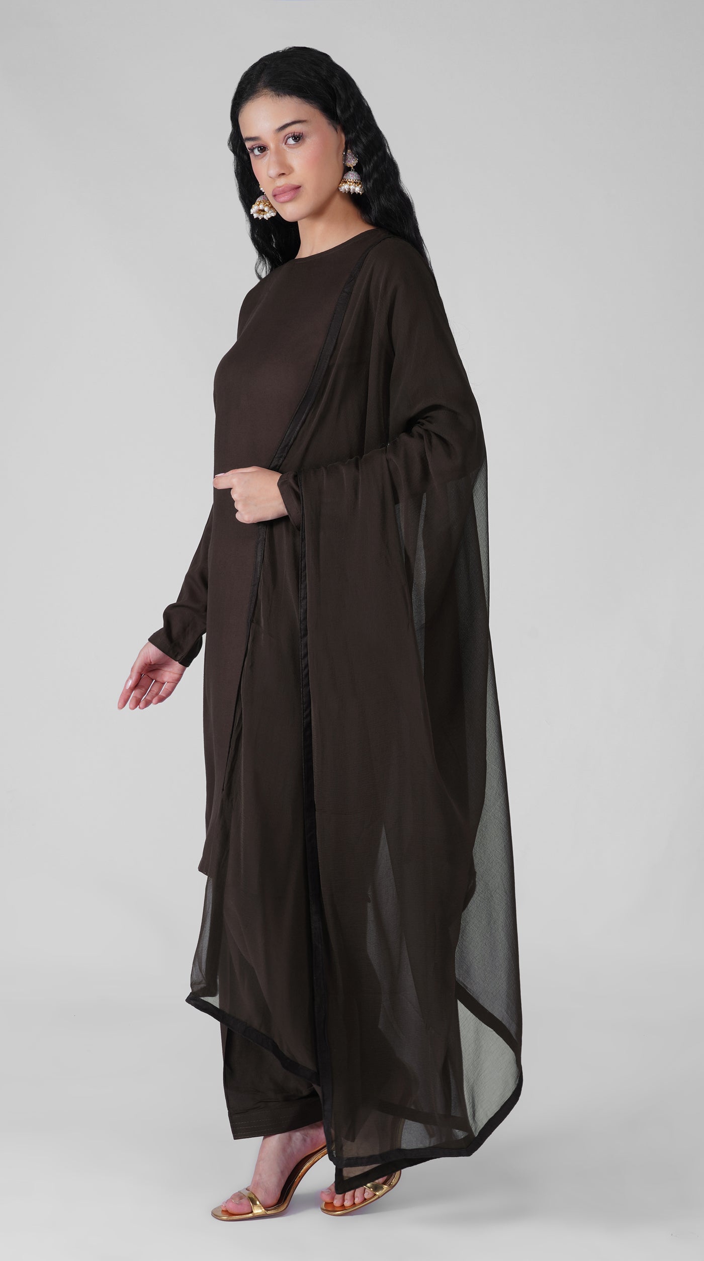 Chocolate rayon kurta with crew neckline and full sleeves