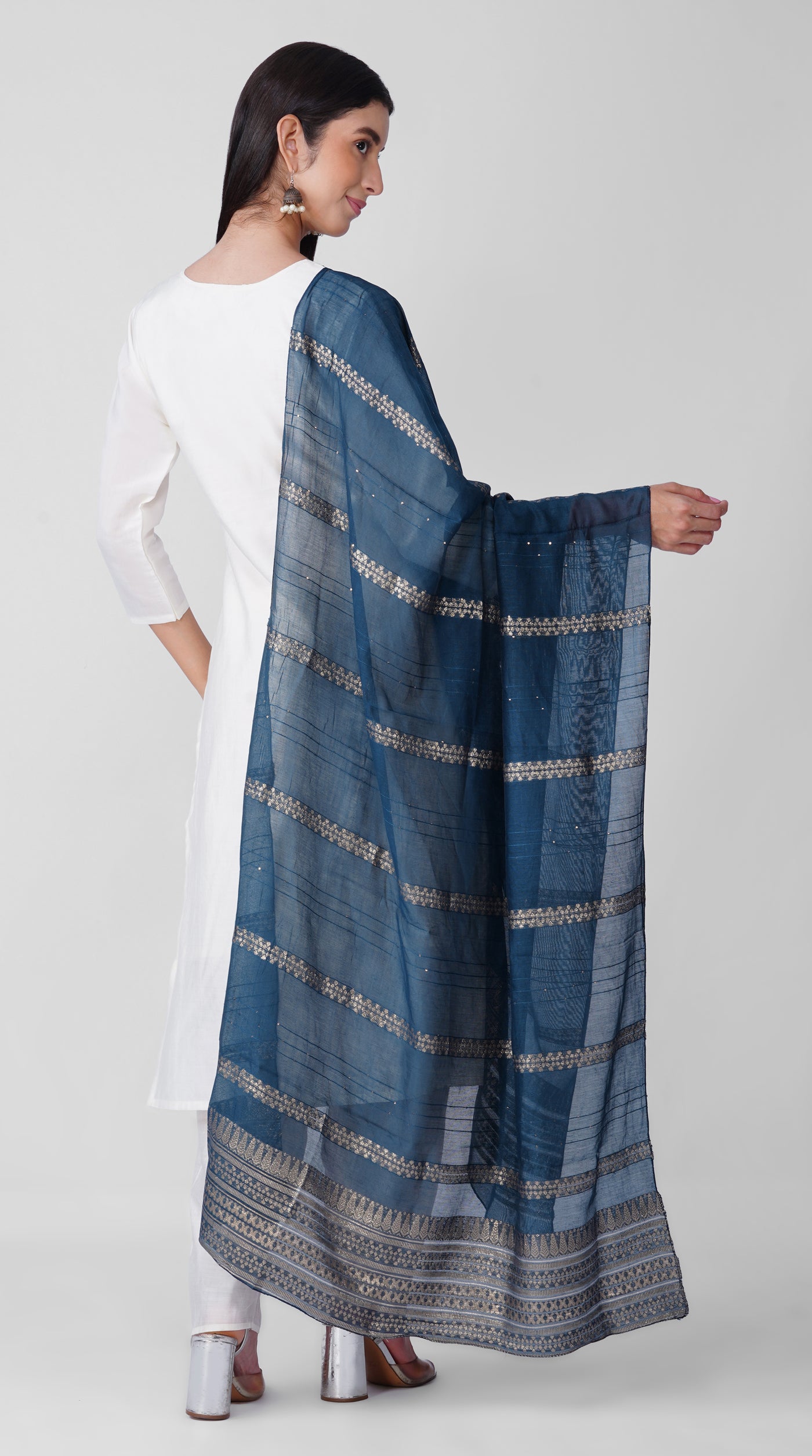 Ivory Roman Silk Kurta Set with Teal Chanderi Dupatta