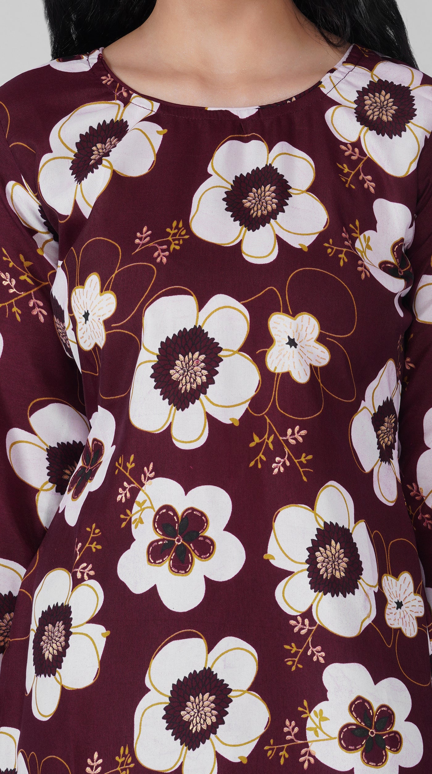 Full-length wine floral print ethnic suit set