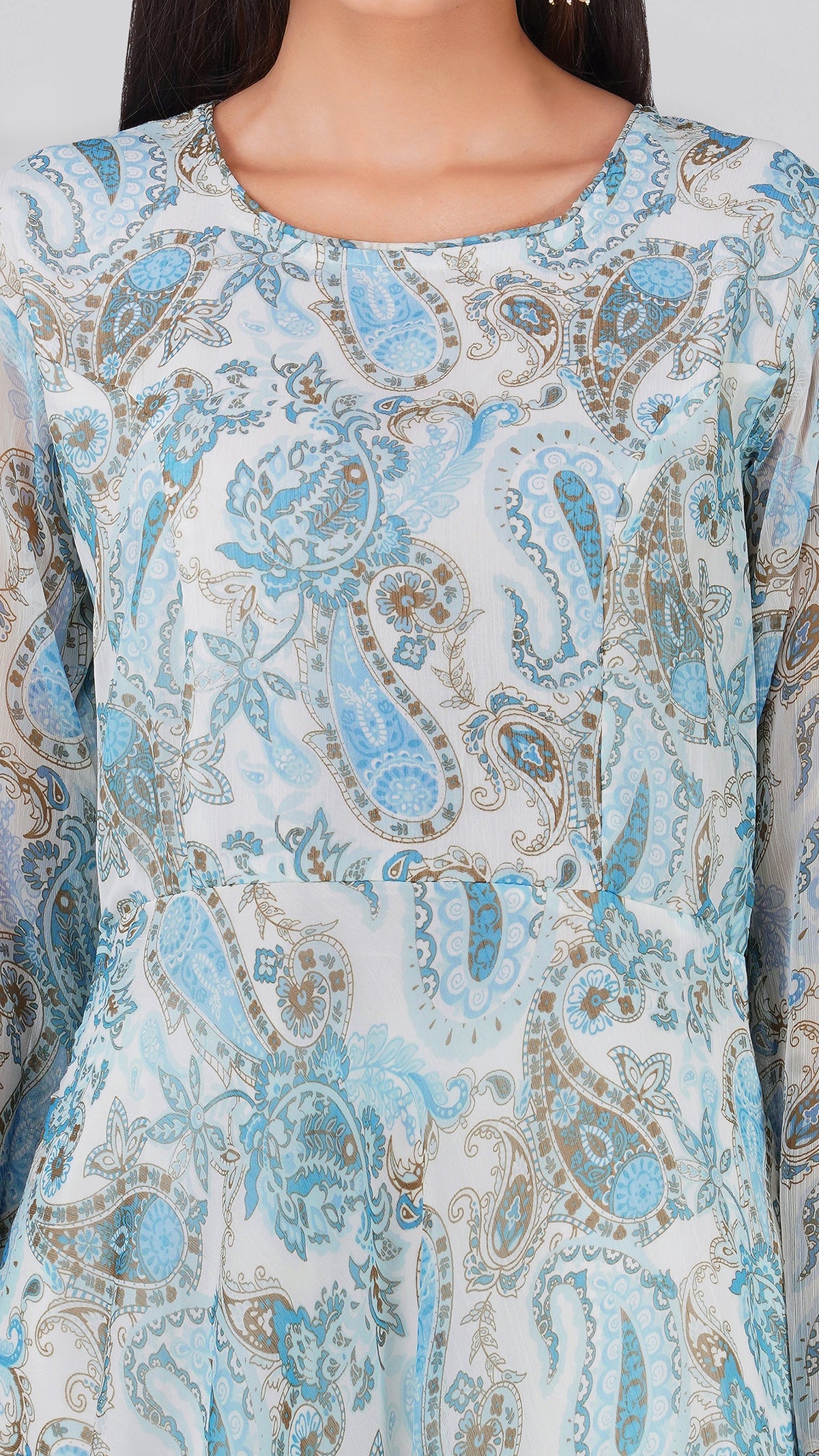 Women’s White Chiffon Bias Cut Suit with Trouser & Printed Patti Dupatta
