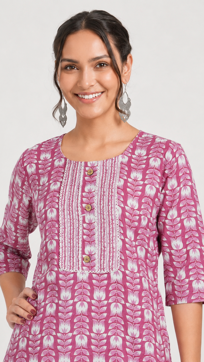 Pink floral printed salwar kameez suit with matching straight trousers and patterned dupatta
