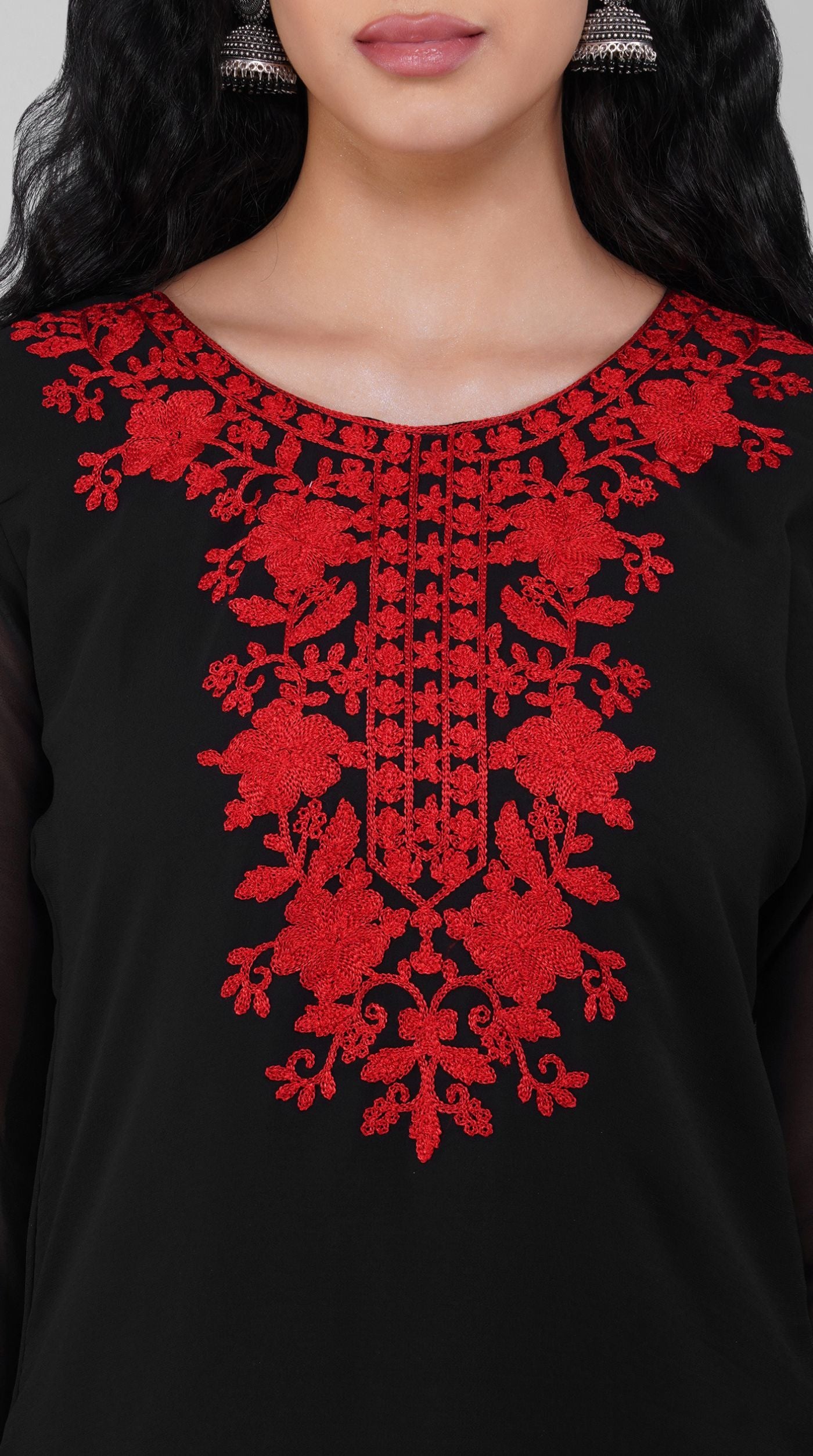Black Thread Embroidered Shift Suit Set with Georgette Dupatta