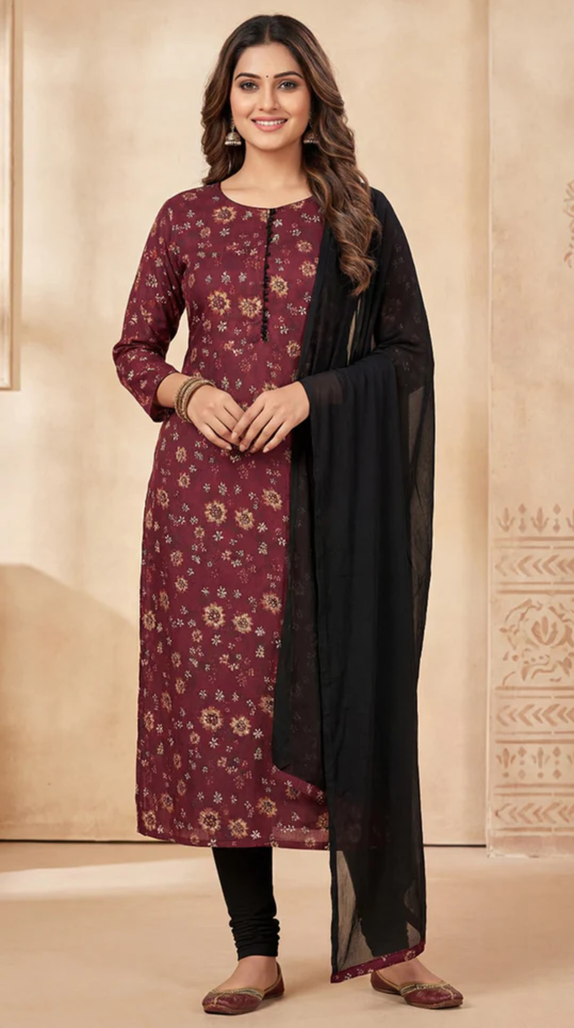 Long Length Kameez with Trousers & Dupatta