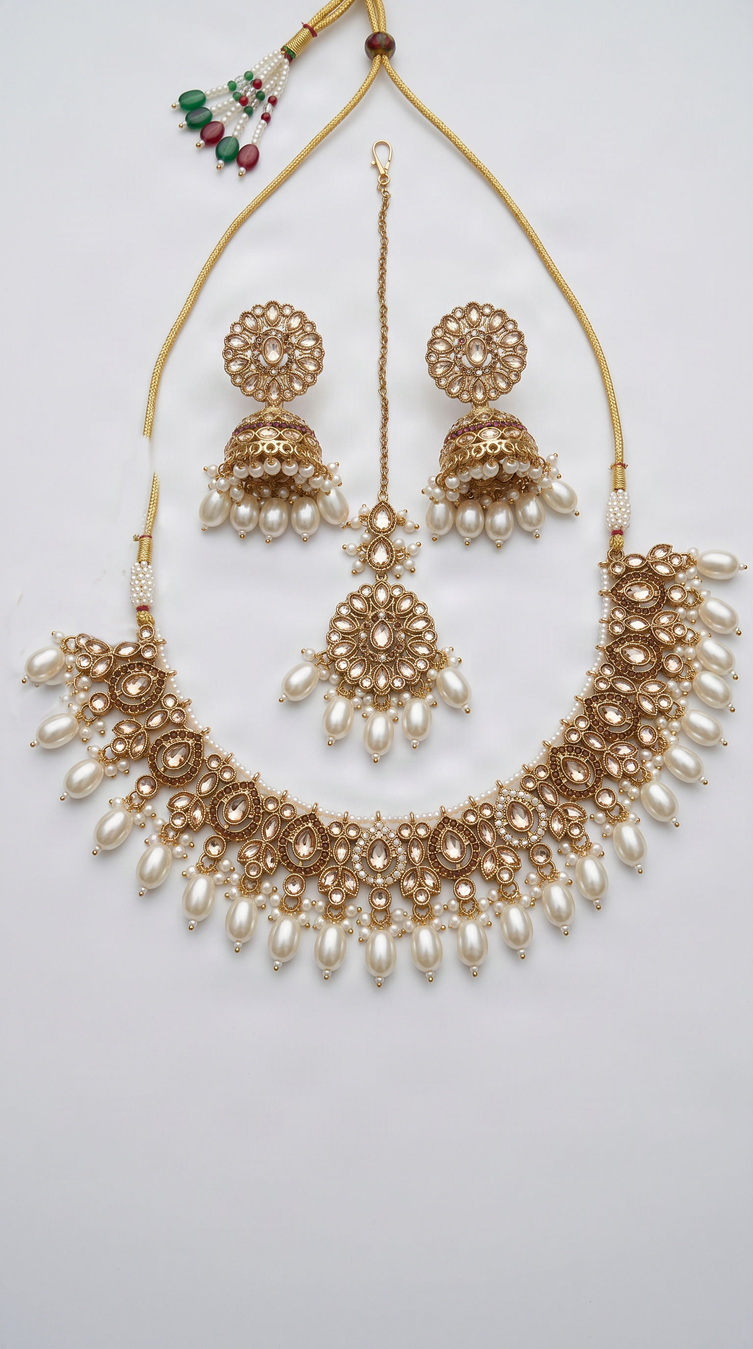 Stunning Maroon Topaz and Pearl Necklace Set