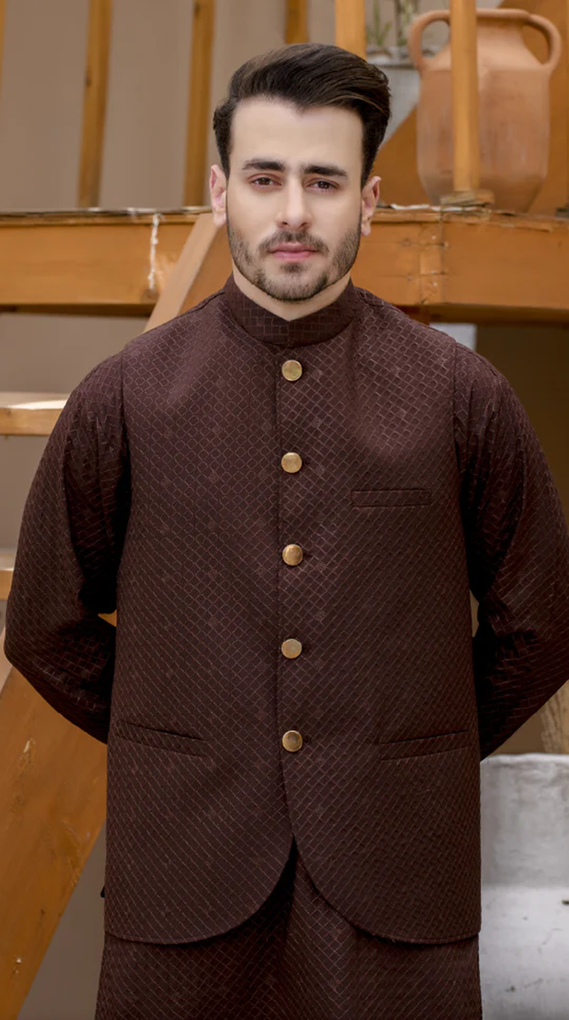 Brown Men's Embroidered Waistcoat