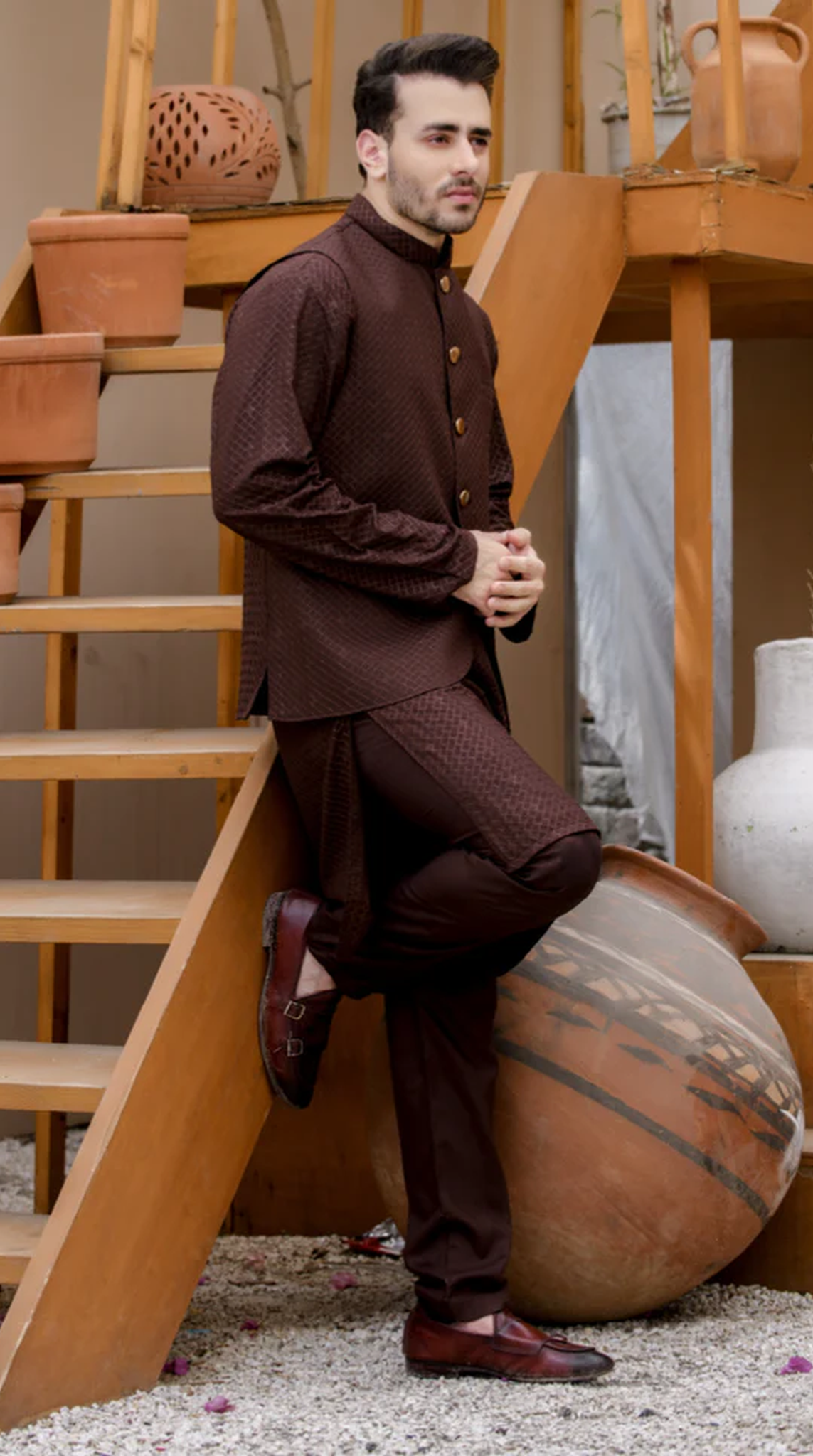 Brown Men's Embroidered Waistcoat