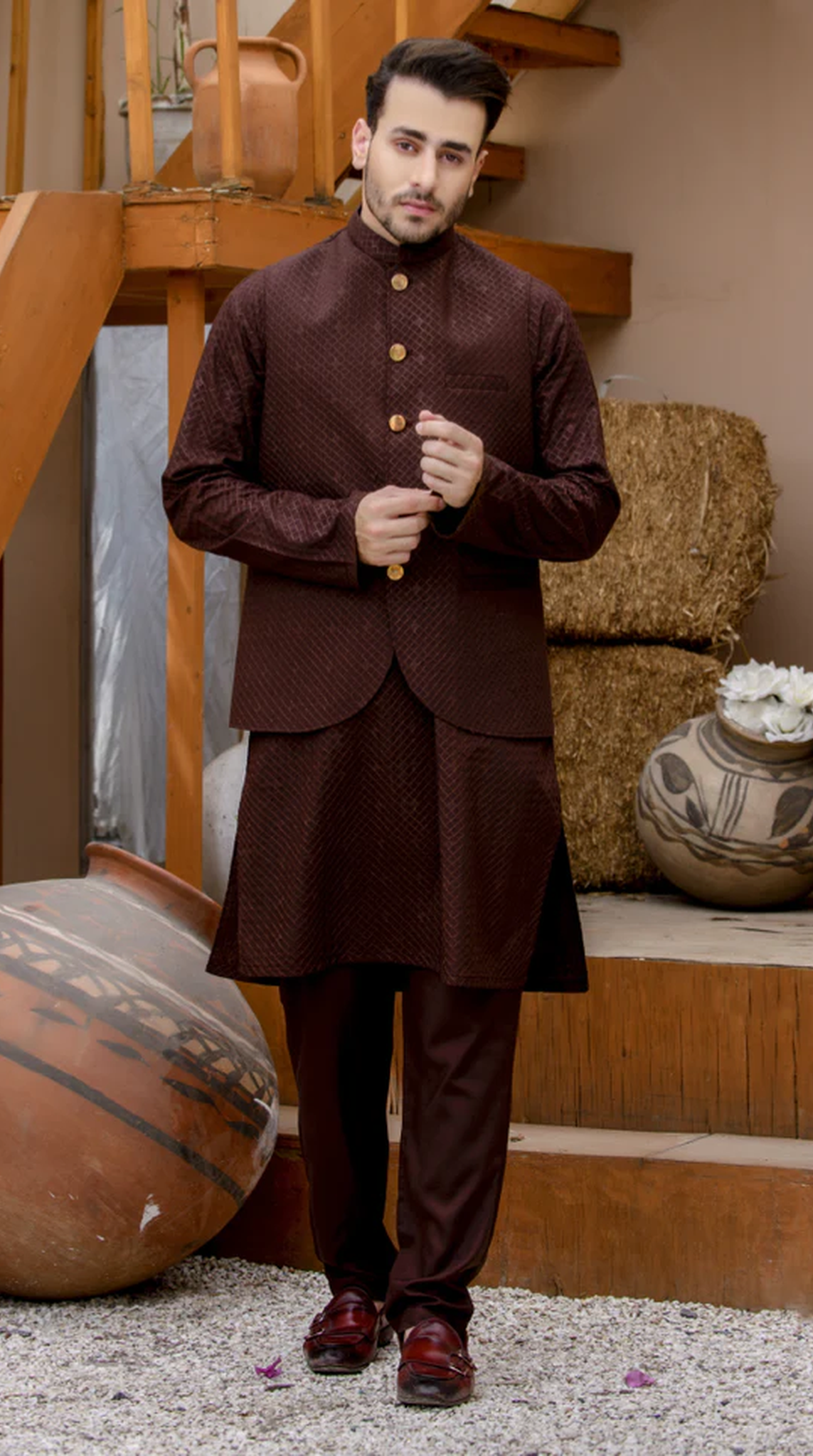 Brown Men's Embroidered Waistcoat