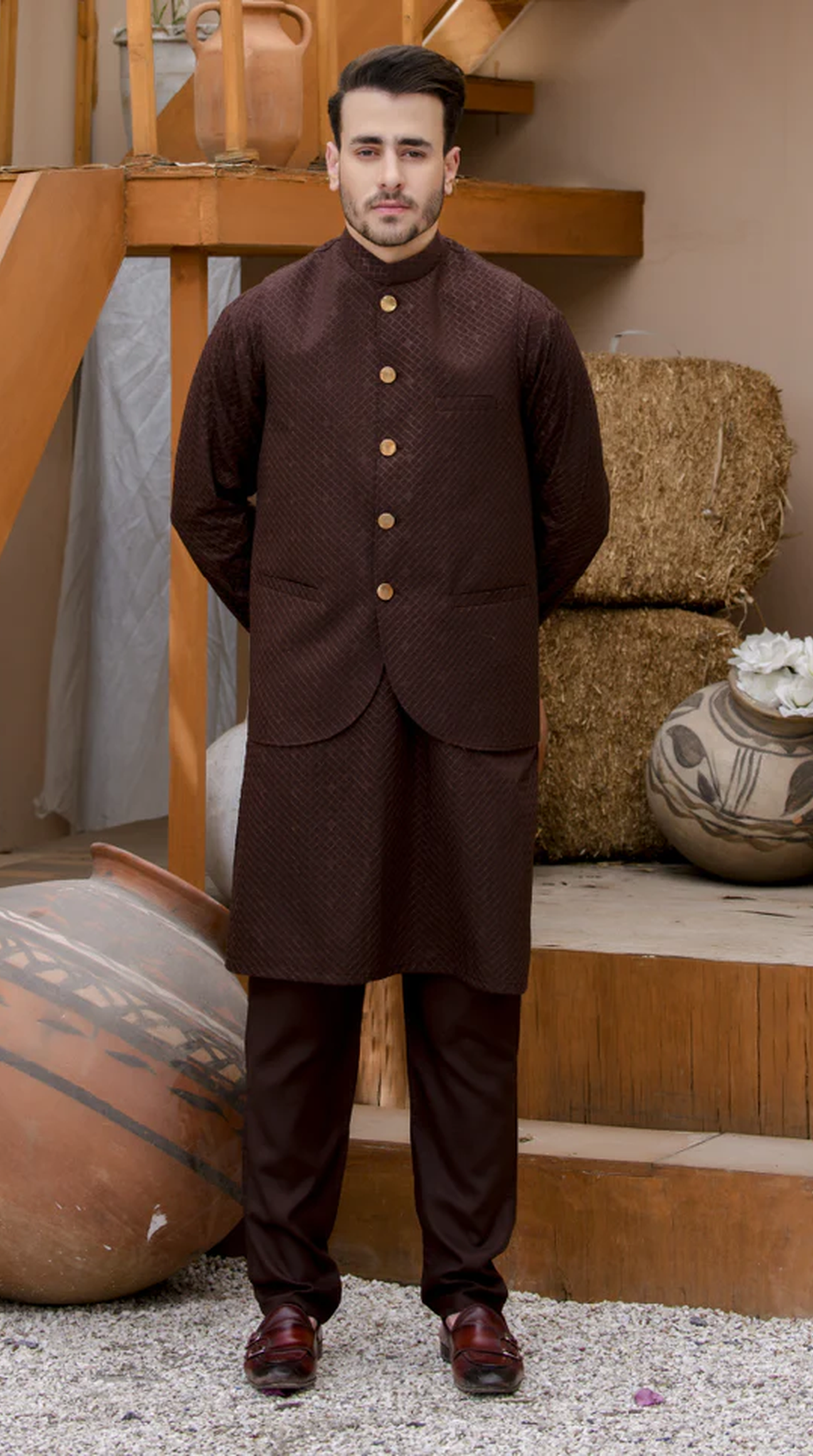 Brown Men's Embroidered Waistcoat