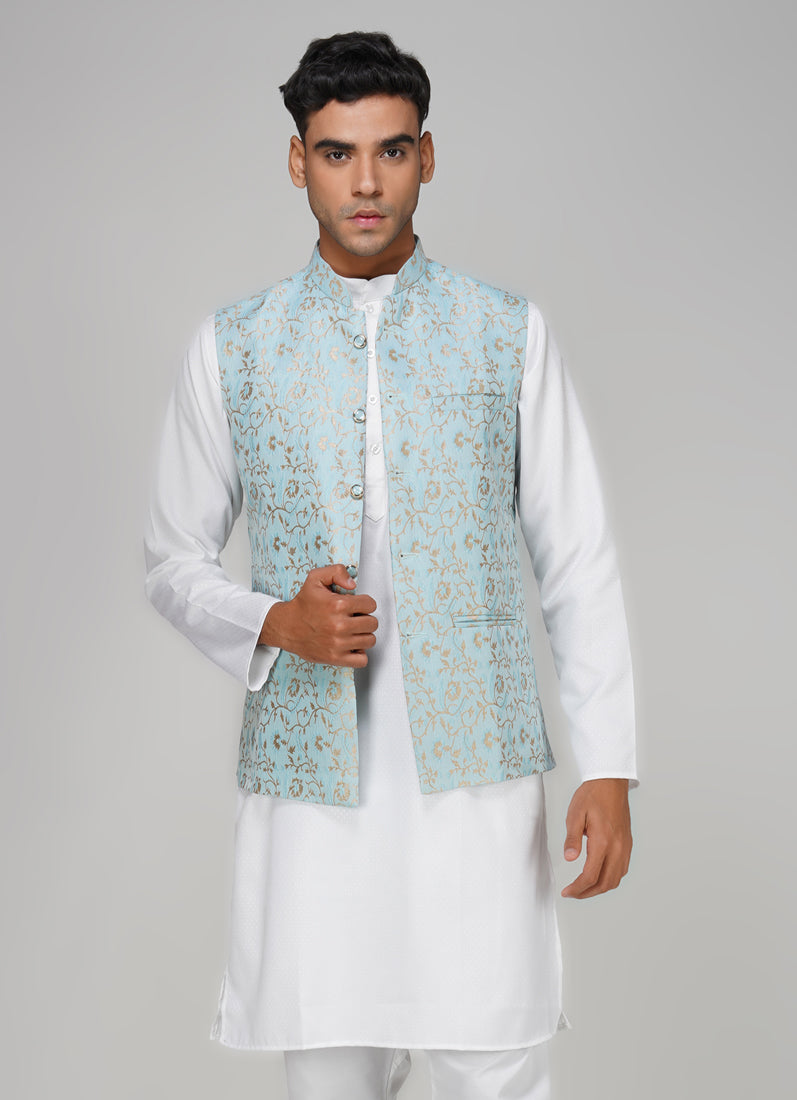 Men's Light Blue Brocade Jacket