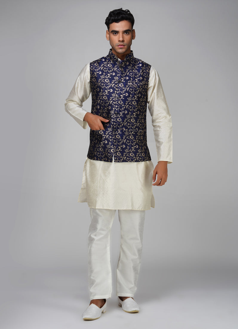 Men's Navy Blue Brocade Jacket