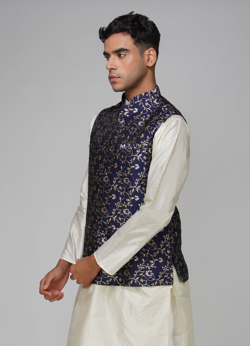 Men's Navy Blue Brocade Jacket