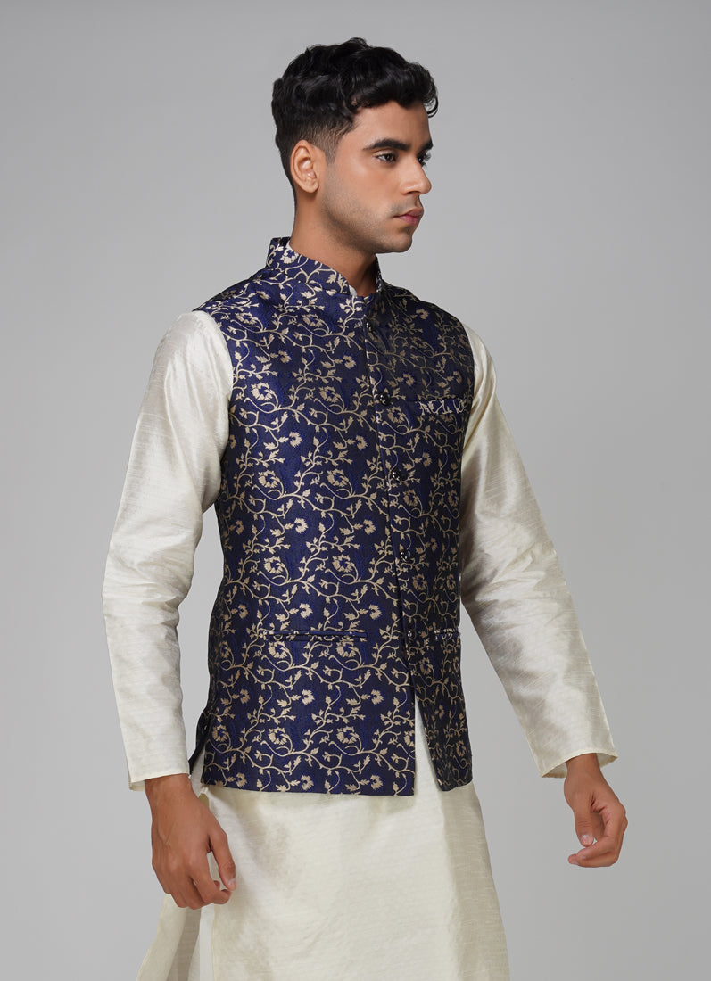 Men's Navy Blue Brocade Jacket