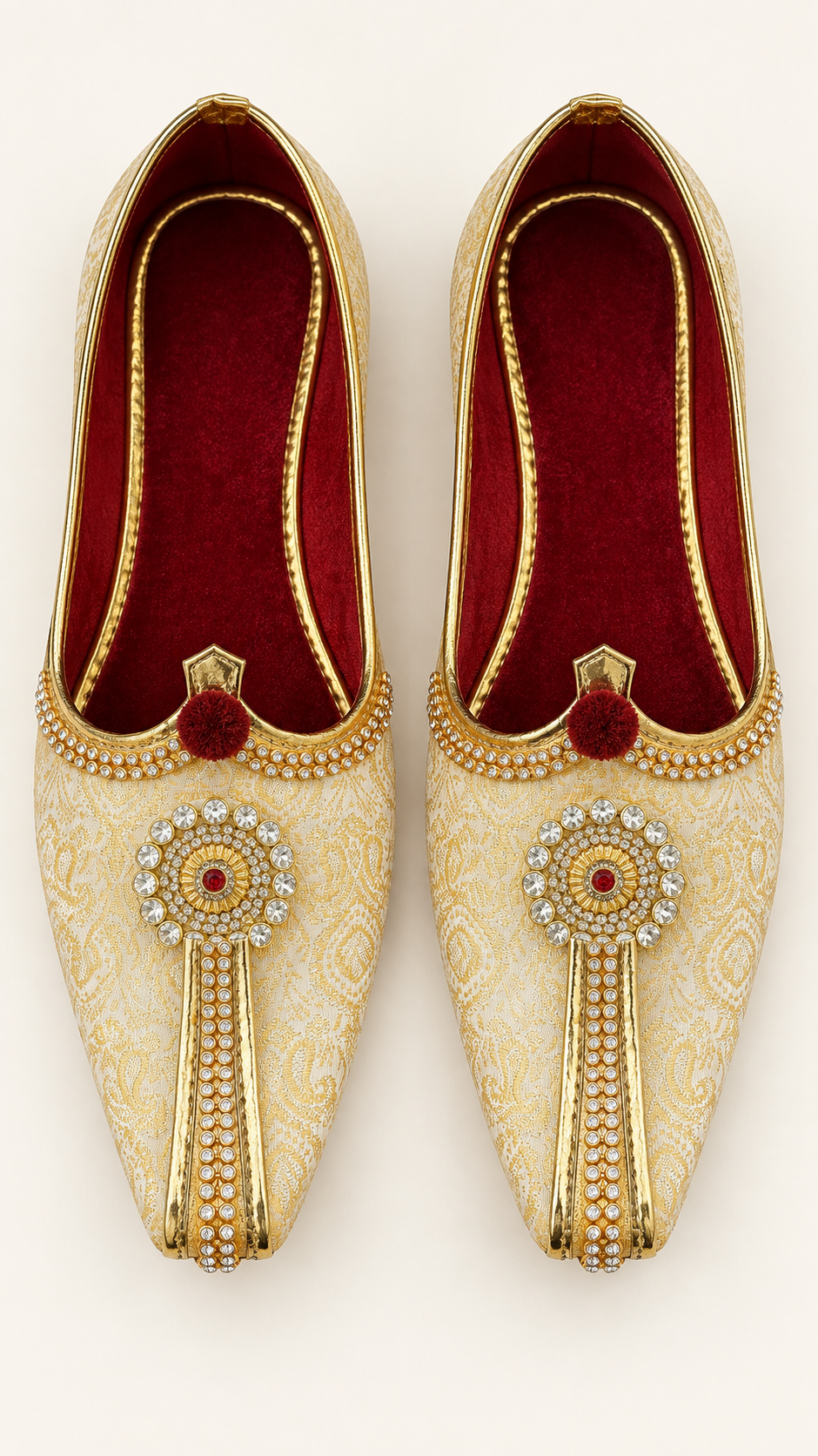 Gold Brocade Khussa Jutti with Statement Broach For Men