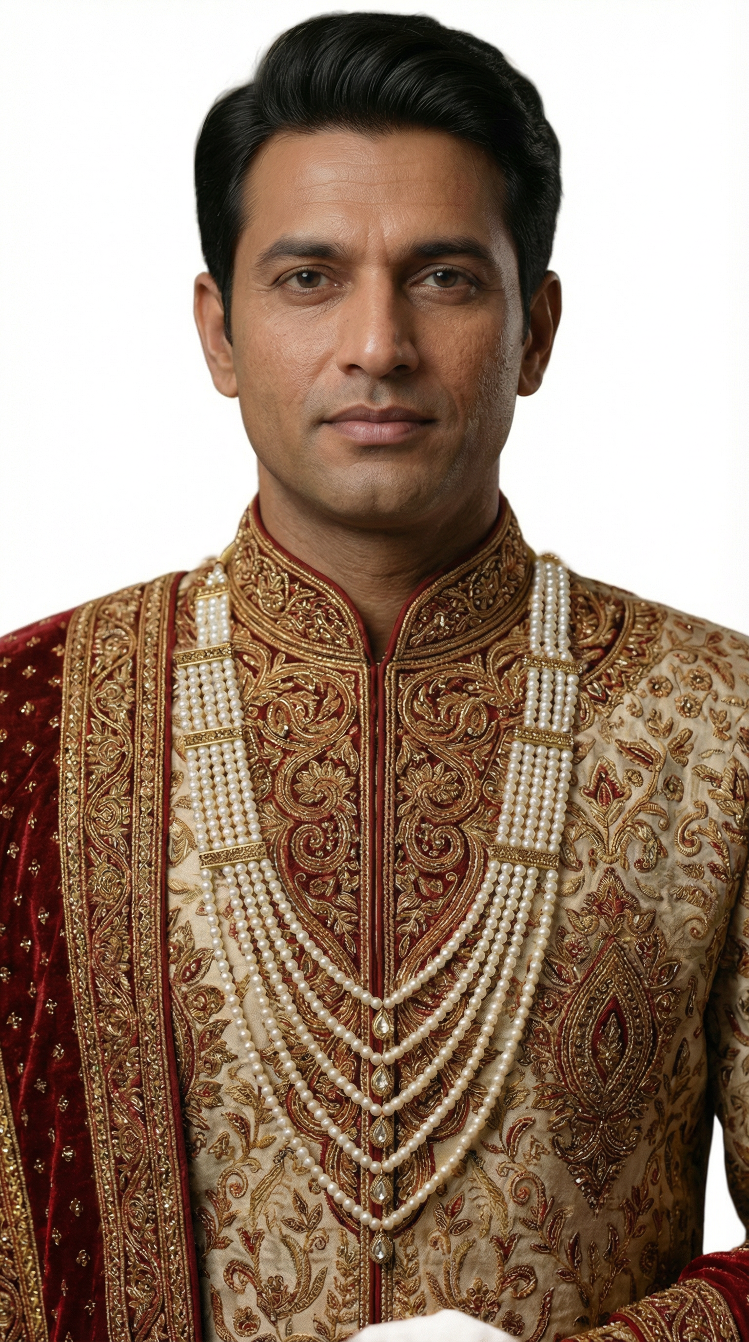 Men’s Gold Diamonte Sherwani Necklace – Five-Layer Wedding Mala