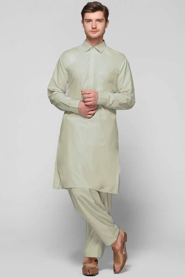 Collared Light Sage Green Kurta Salwar Set