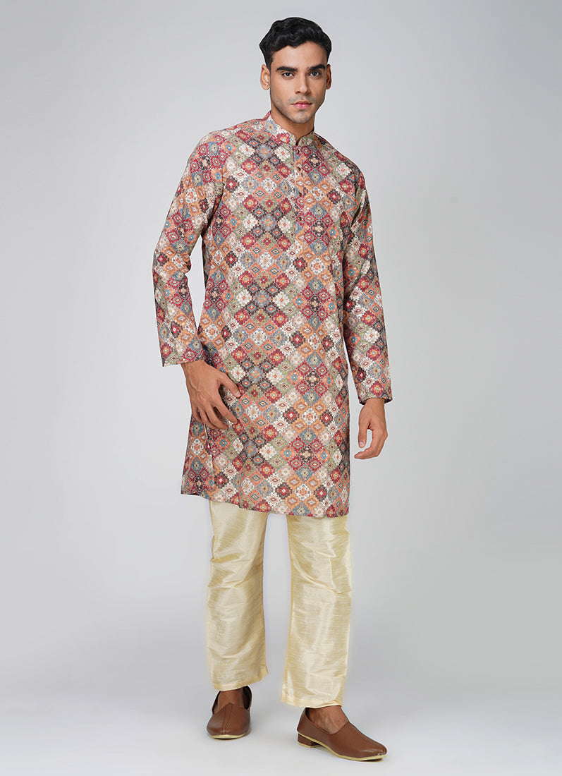 Men's Multicolour Chikankari Kurta Set