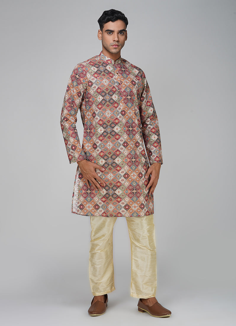 Men's Multicolour Chikankari Kurta Set