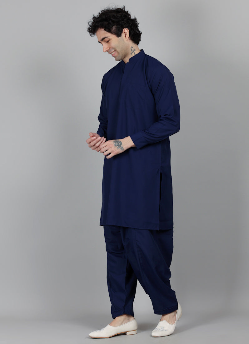 Men's Navy Blue Salwar Set