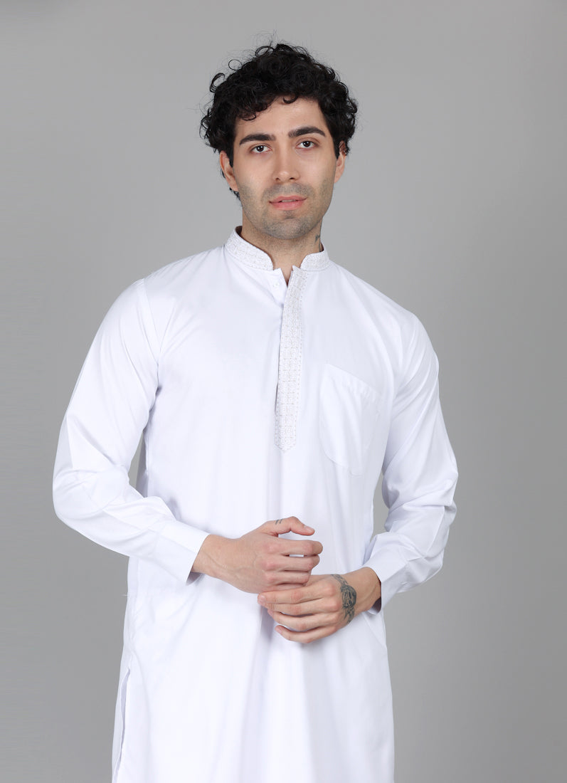 Men's White Embroidered Salwar Set