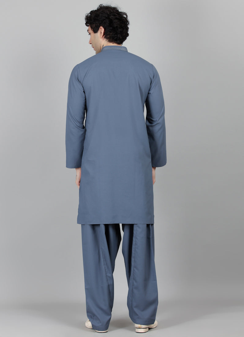 Men's Dark Grey Embroidered Salwar Set