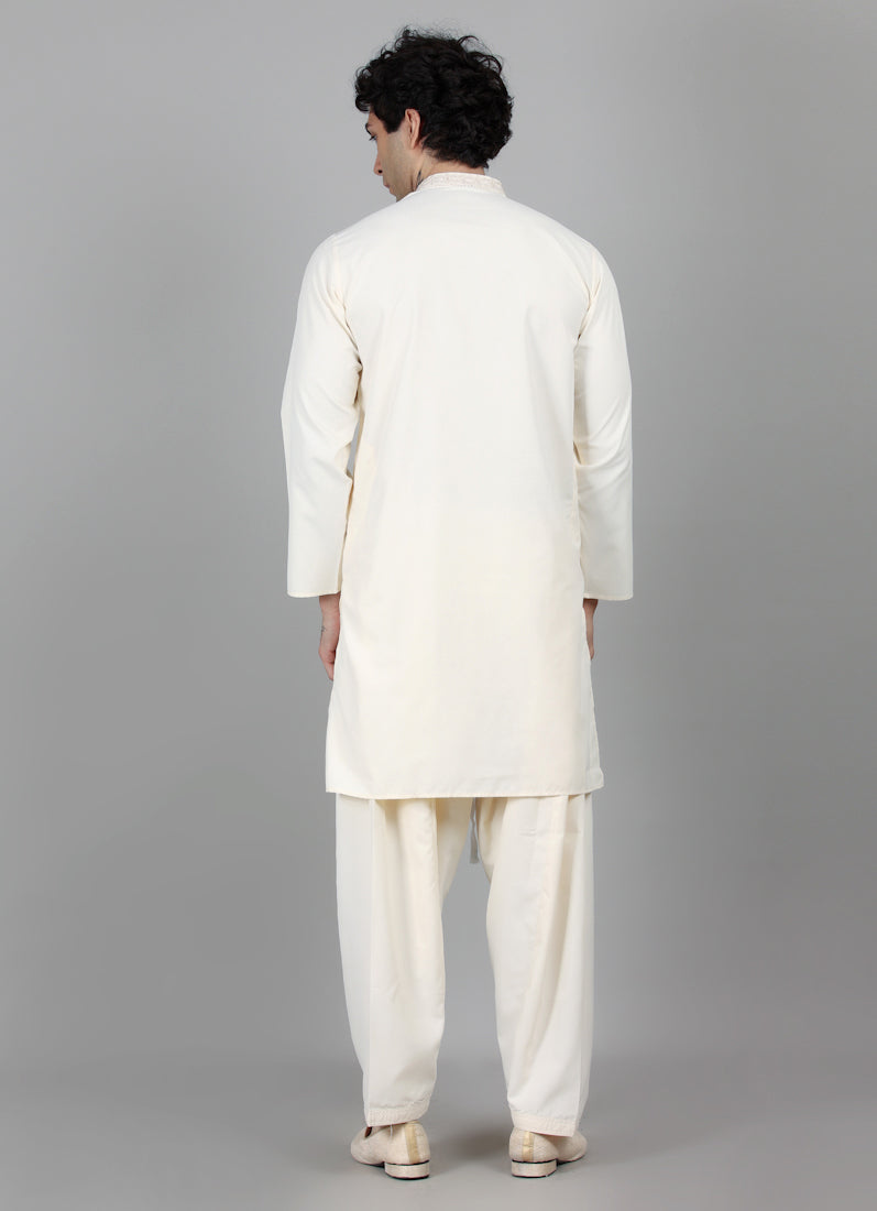 Men's Dark Cream Embroidered Salwar Set